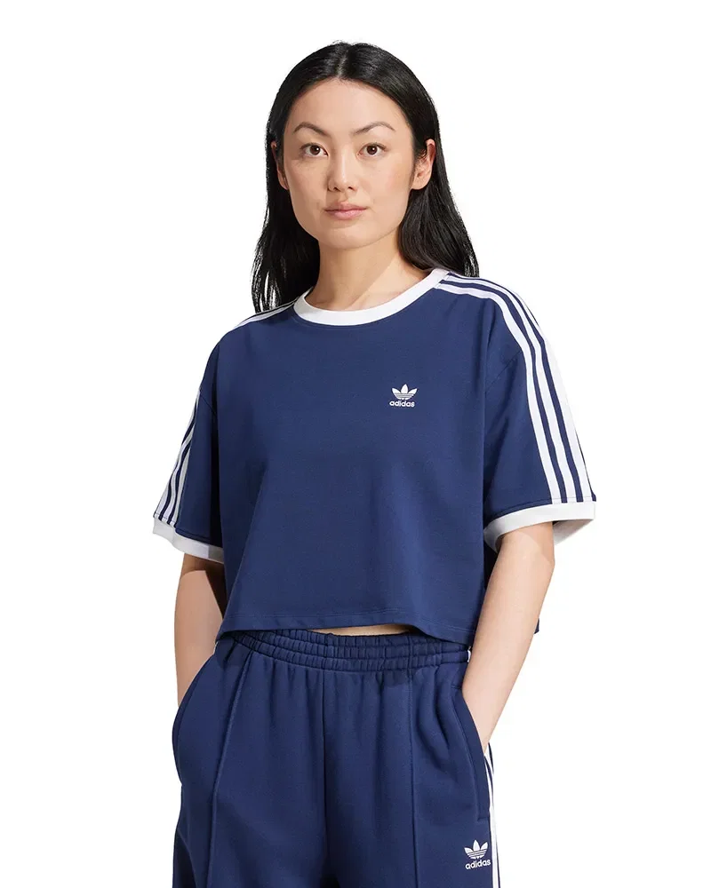Camiseta Adidas Folgada Cropped Adicolor 3 Listras Feminina