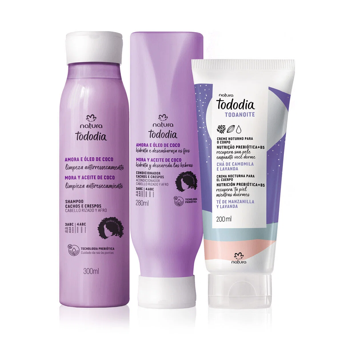 Kit Cuidado Diário Tododia Crespos e Cacheados e Creme Corporal Todanoite (3 produtos)Kit Cuidado Diário Tododia Crespos e Cacheados e Creme Corporal Todanoite