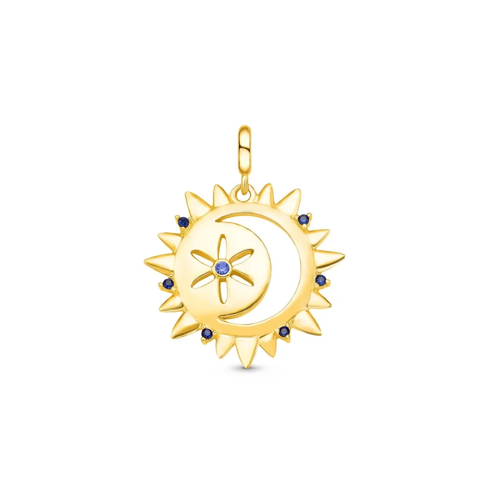 Pingente Life Misticos Astros em Prata 925 com Banho de Ouro Amarelo 18k e Pedras Azuis — imagem 1