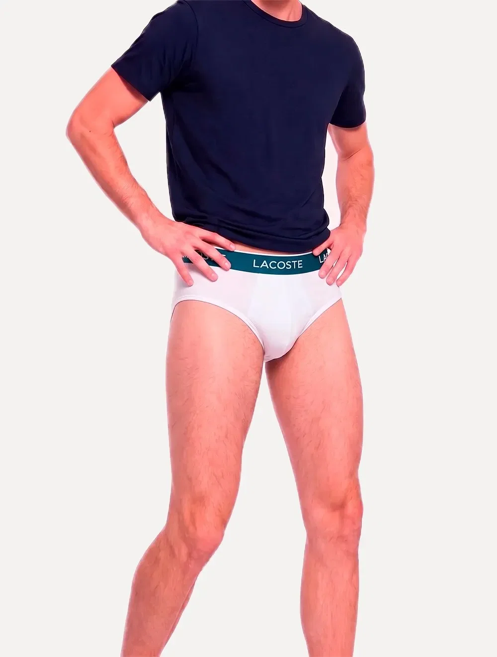 Cueca Lacoste Masculina Trunk Boxer Lettered Waist Branca Pack 3UN
