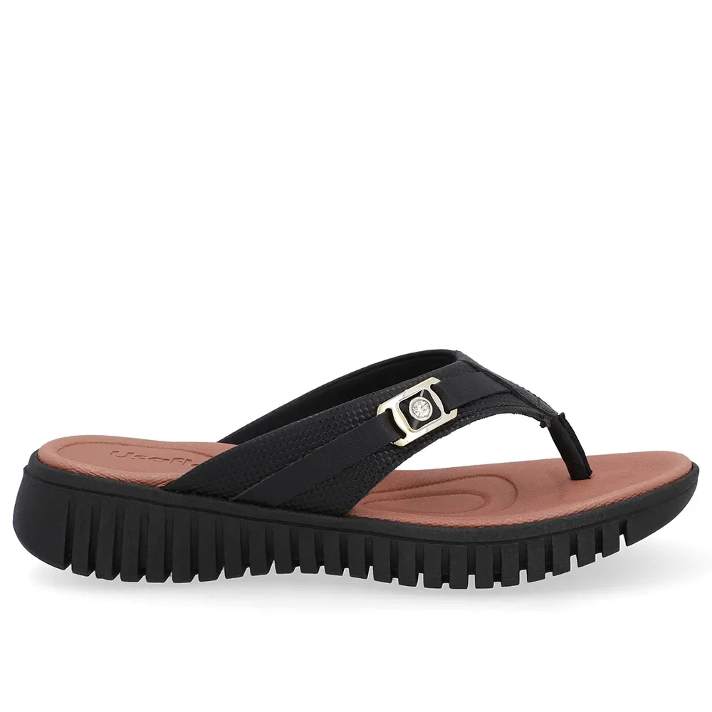 Chinelo Salto Plataforma Couro Preto Monograma — imagem 1