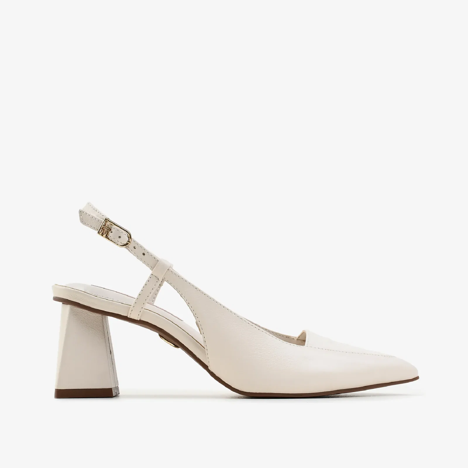 Slingback Off White Algodão Couro