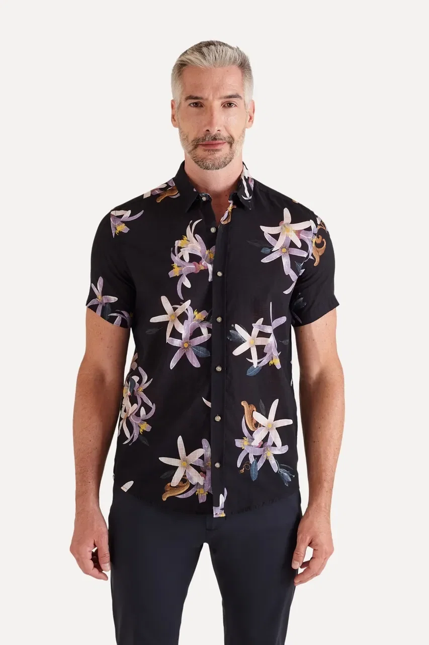 Camisa Manga Curta Estampada Flor Do Limão