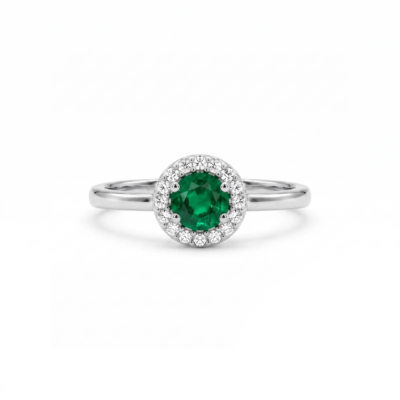 Anel Classic Oriental em Ouro Branco 18k com Esmeralda e Diamantes
