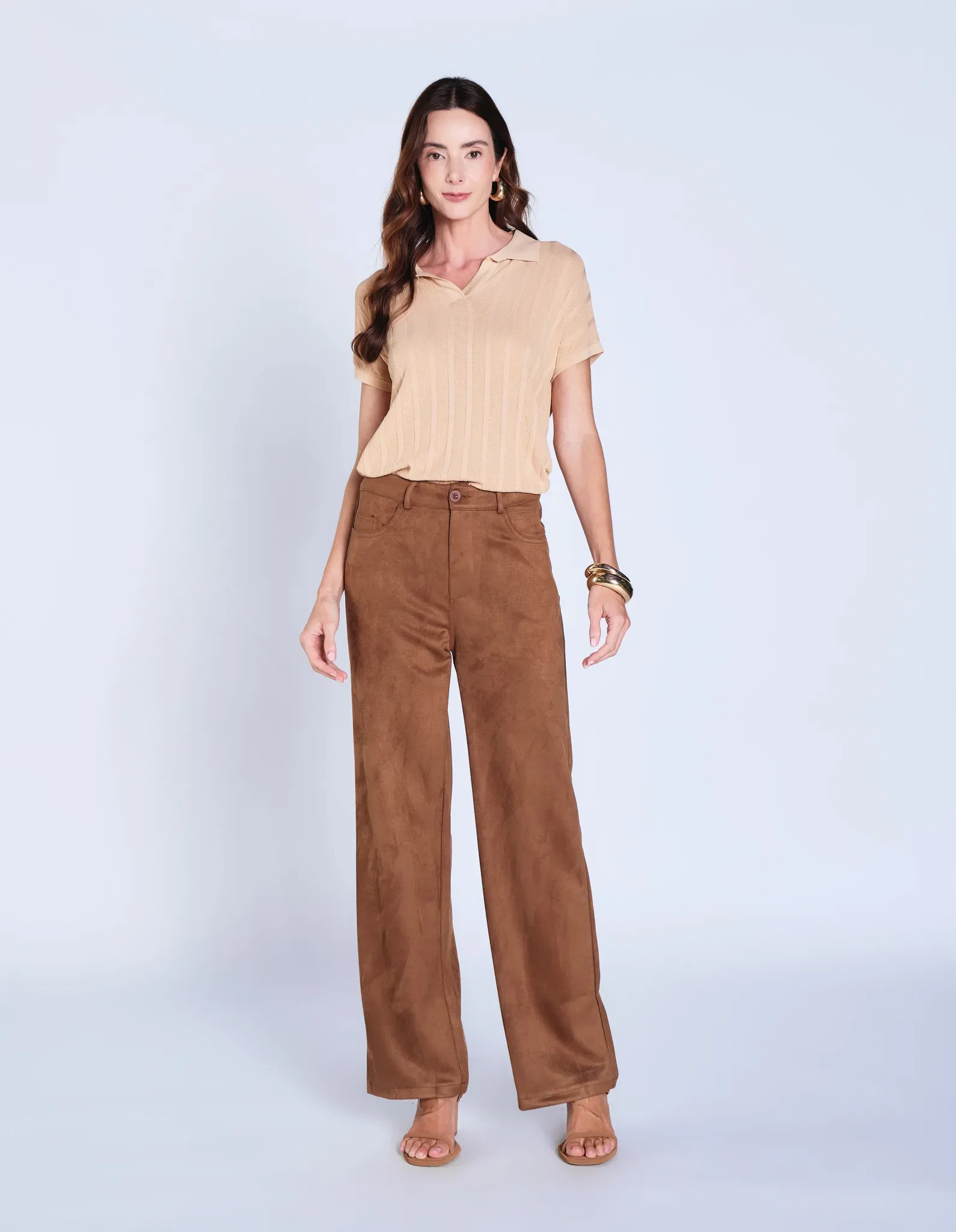 Calça Reta Suede - Caramelo