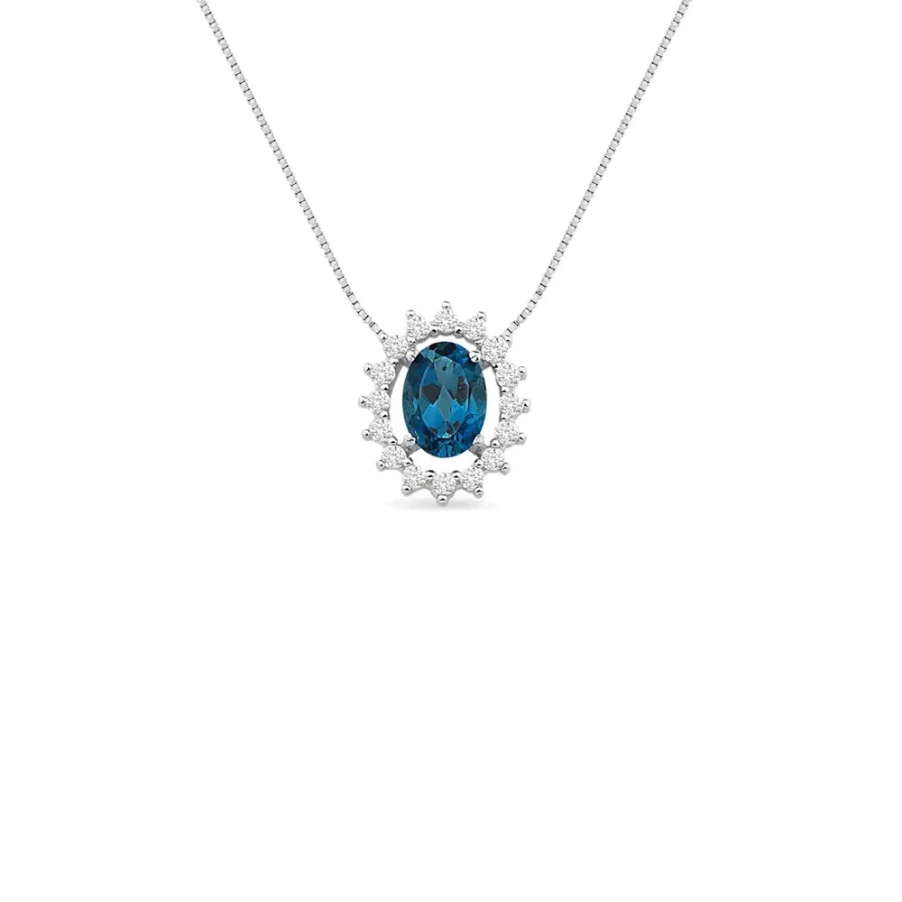 Pingente Kate em Ouro Branco 18k com Topázio London e Safiras Incolores, 12mm — imagem 1