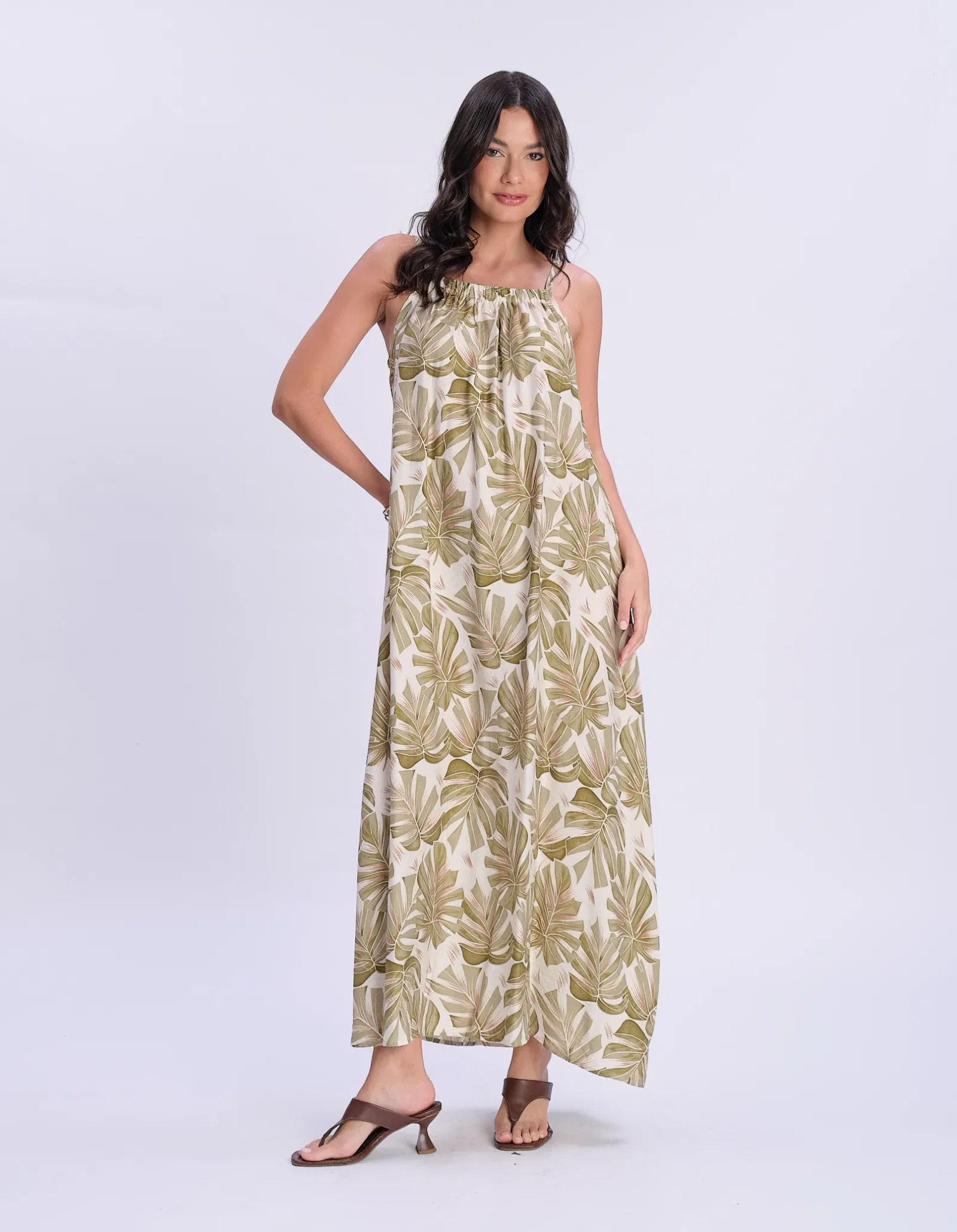 Vestido Estampado Folhagem Tropical - Verde — imagem 1