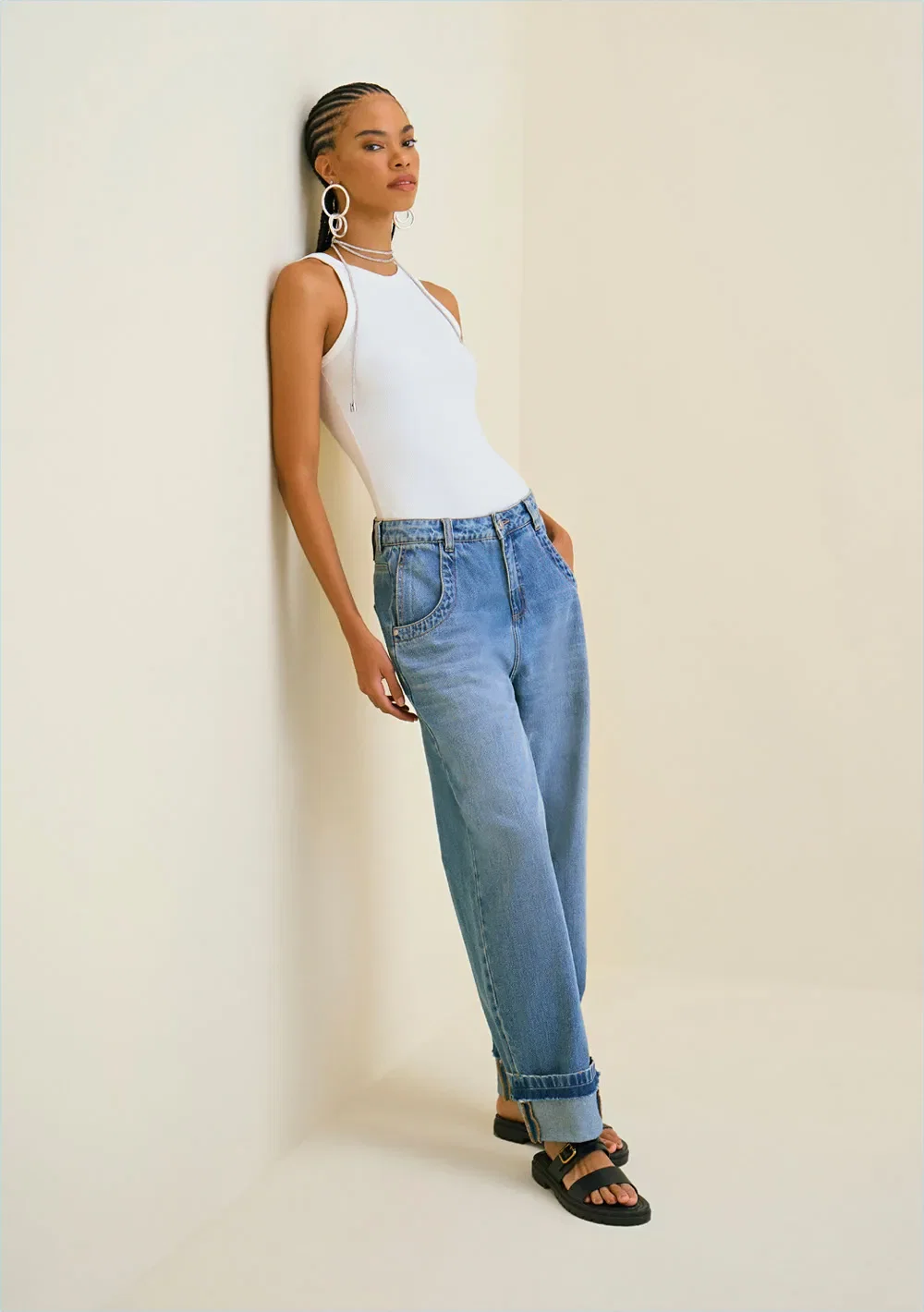 Calça Morena Rosa Cenoura Alta Azul