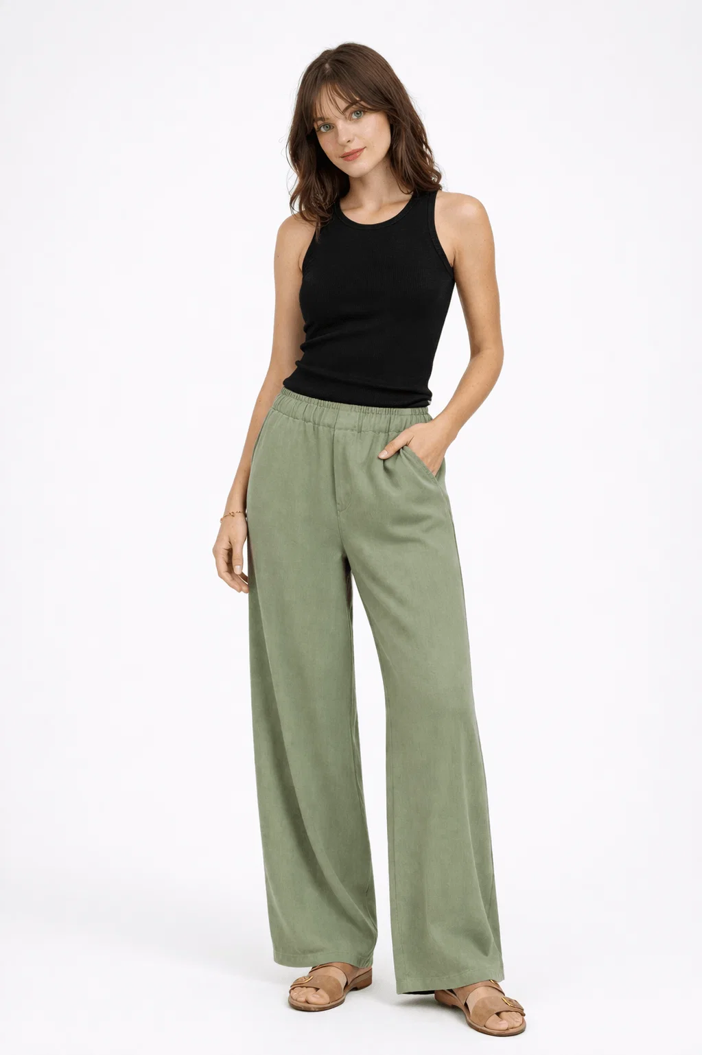 Calça Pantalona Cós Elástico Amarração - Off White