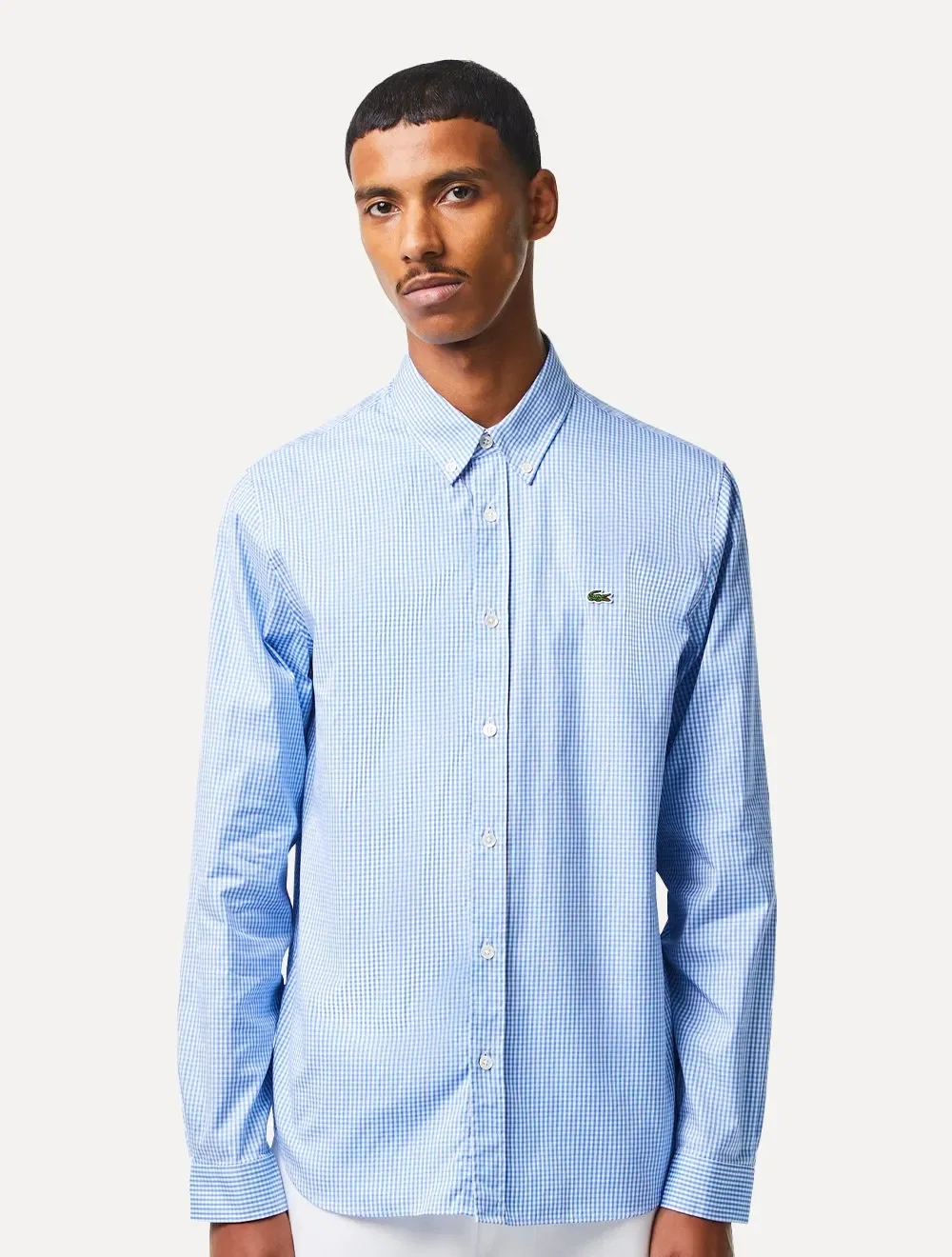 Camisa Lacoste Masculina Regular Casual Cotton Xadrez Azul / Branca