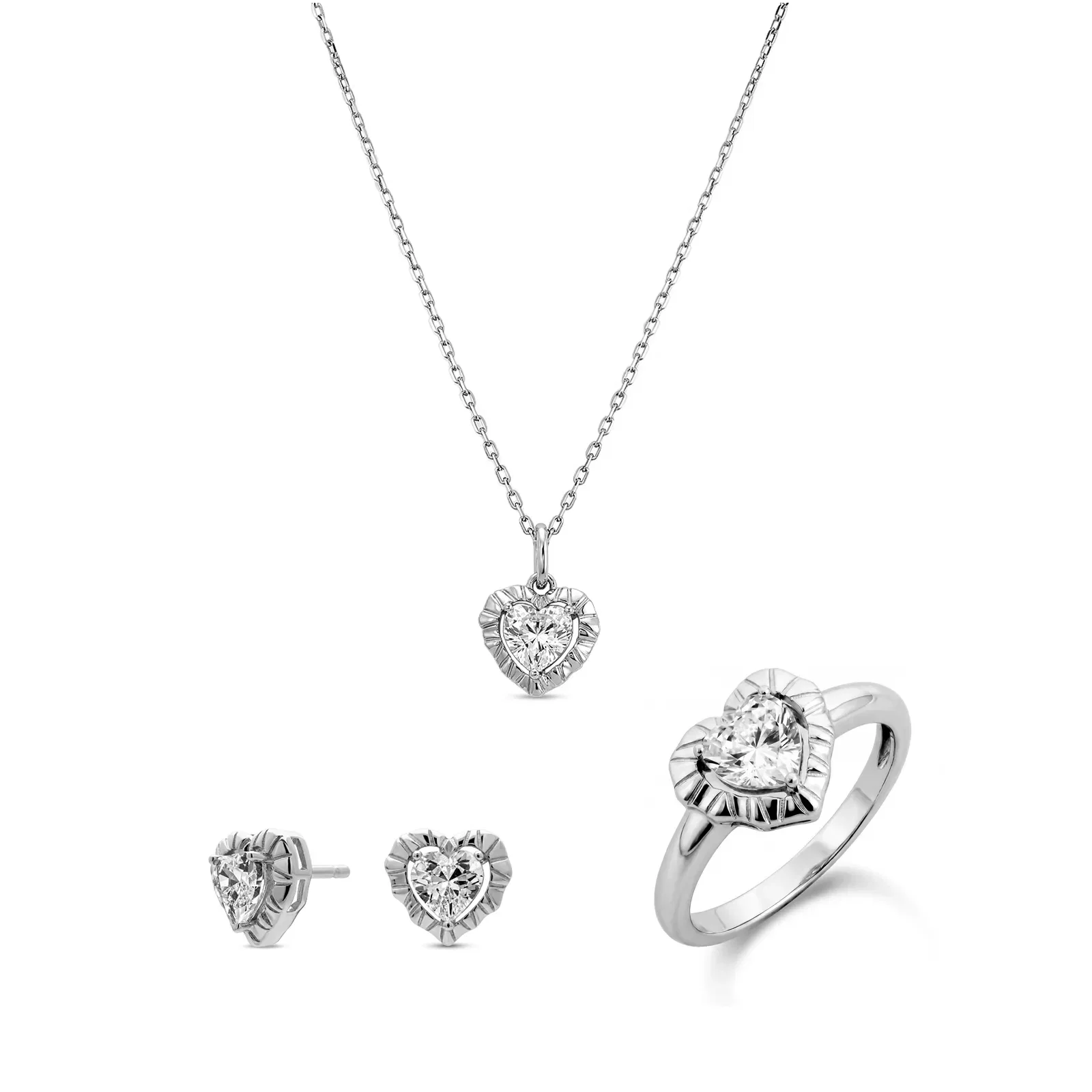 Kit Life Heart Anel + Brinco + Colar em Prata 925 com Zircônia Incolor — imagem 1