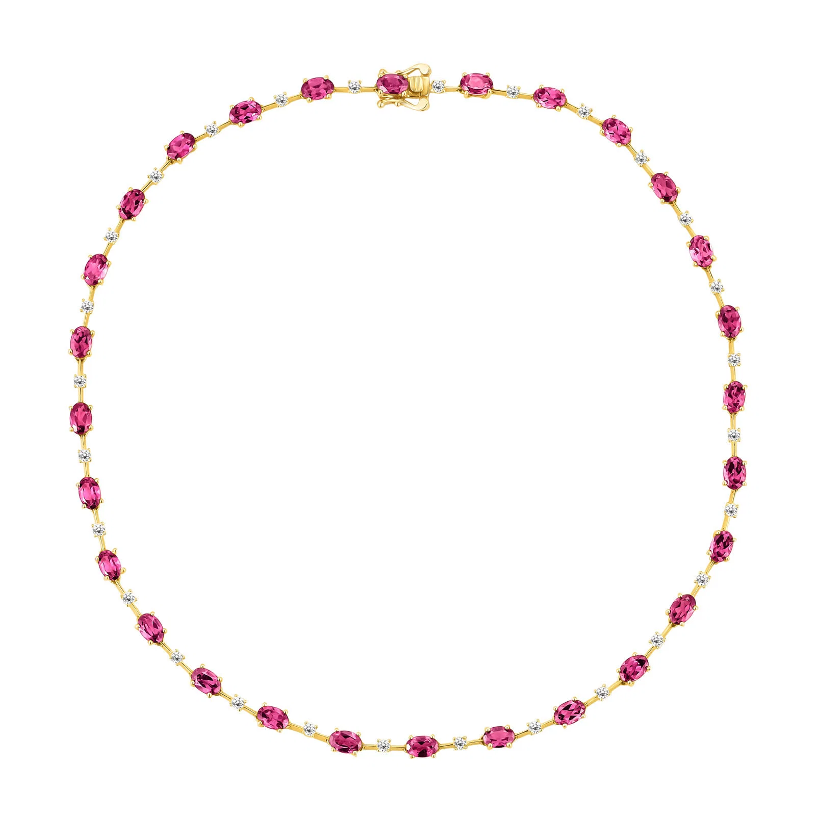 Colar Duquesa em Ouro Amarelo 18k com Rodolitas e Diamantes 1,33 ct, 40 cm
