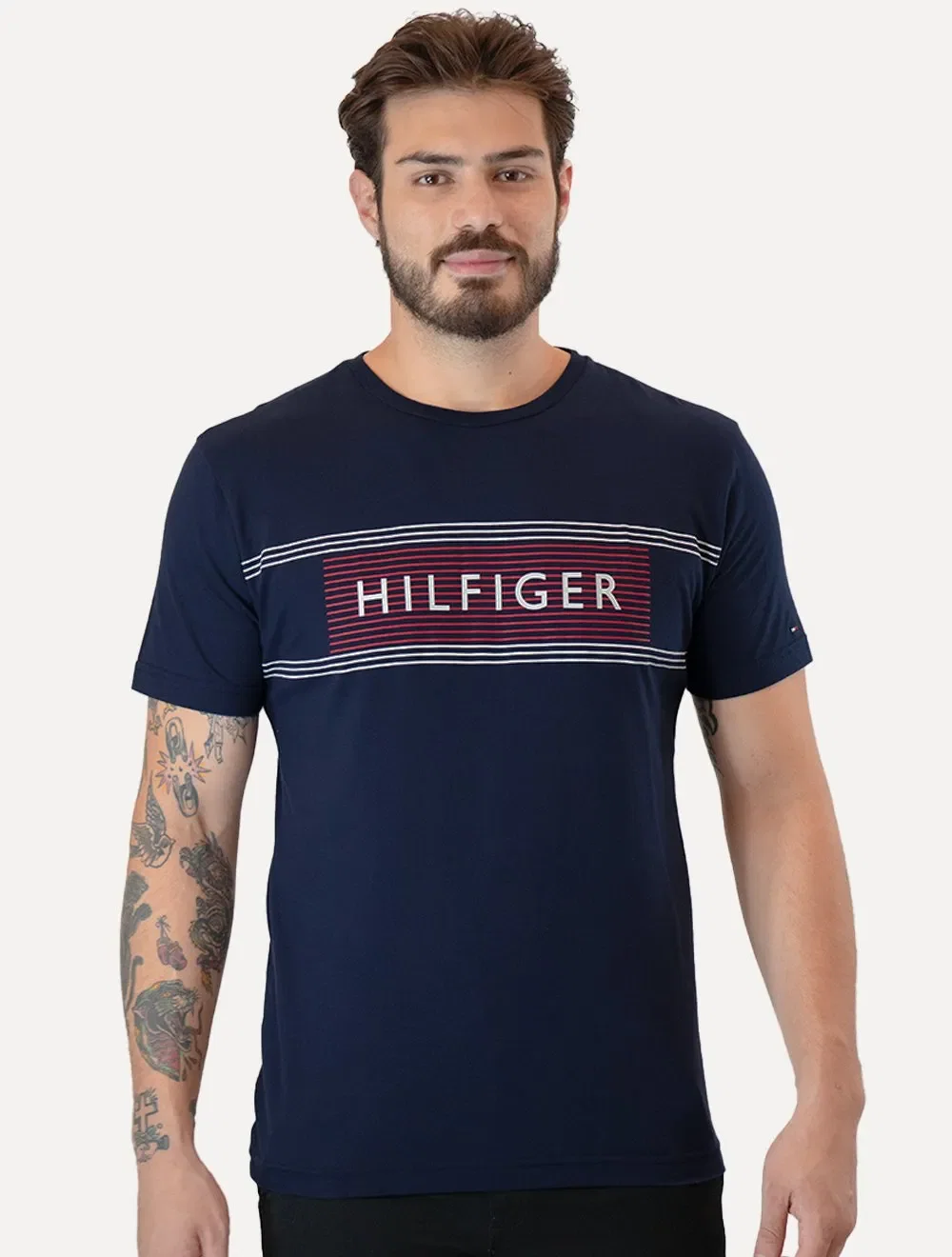 Camiseta Tommy Hilfiger Masculina Brand Love Chest Tee Azul Marinho — imagem 1