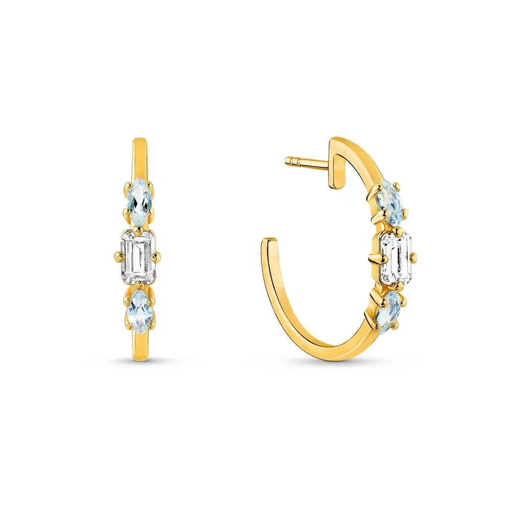 Argola Life Nature em Prata 925 com Banho de Ouro Amarelo 18k e Topázio Sky e Incolor, 23 mm — imagem 1
