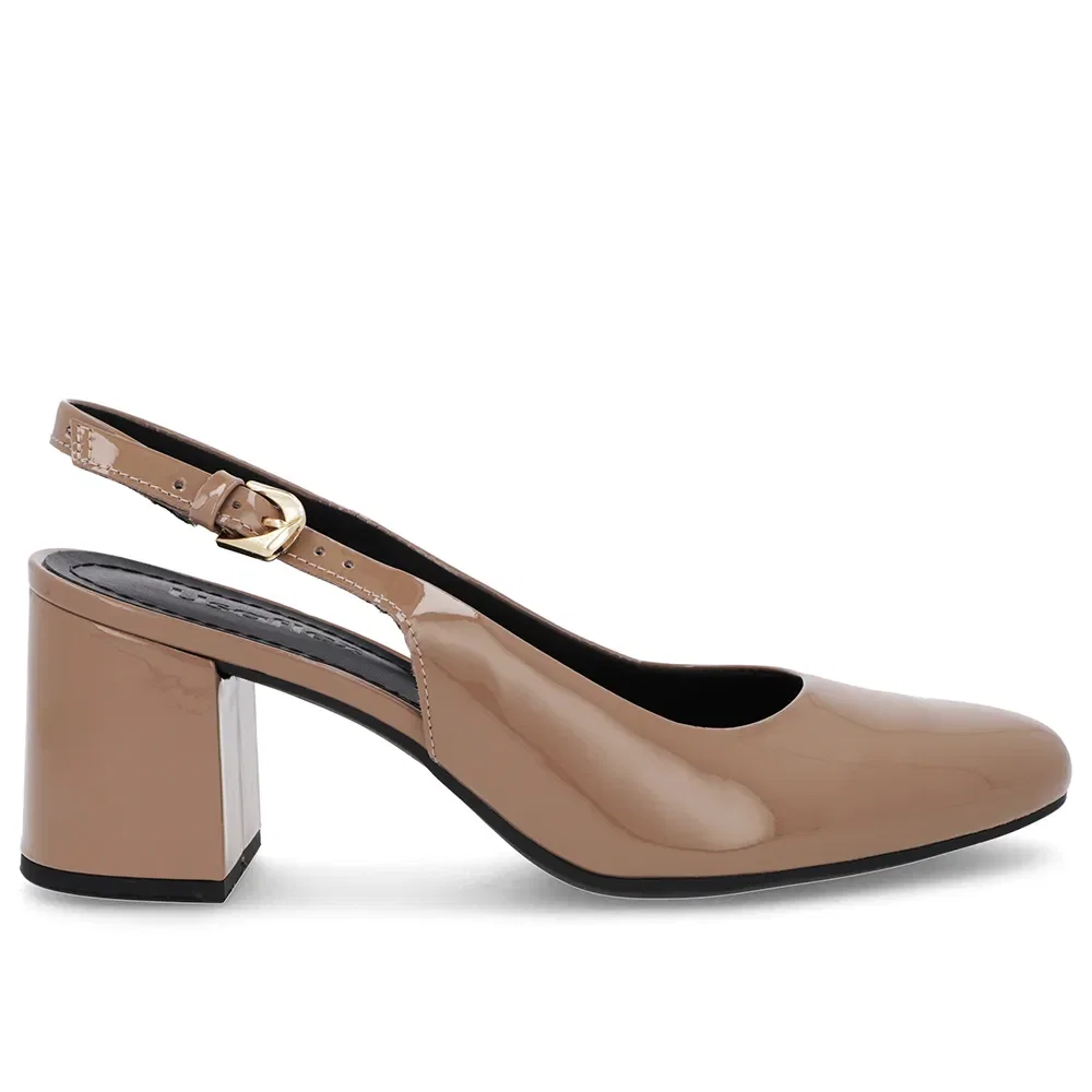 Slingback Marrom Salto Bloco Verniz — imagem 1