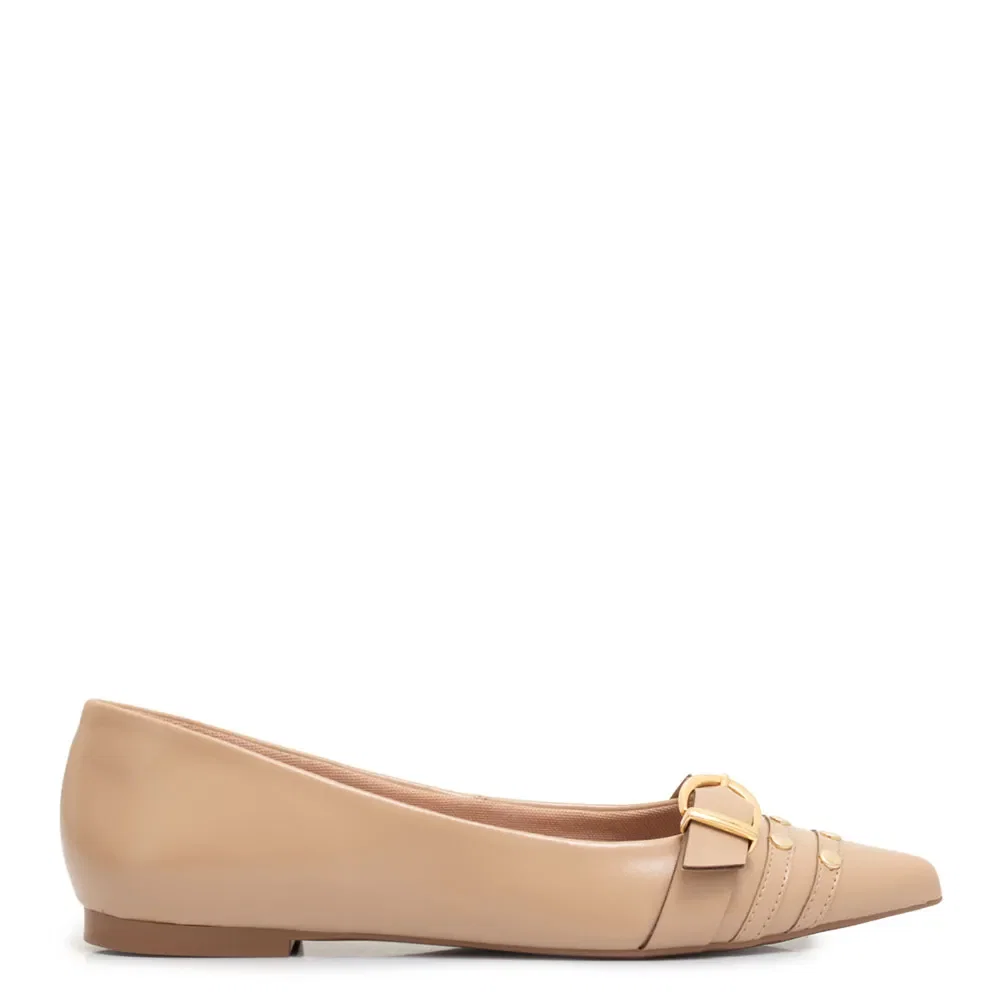 Sapatilha Bege Fivela Tachas