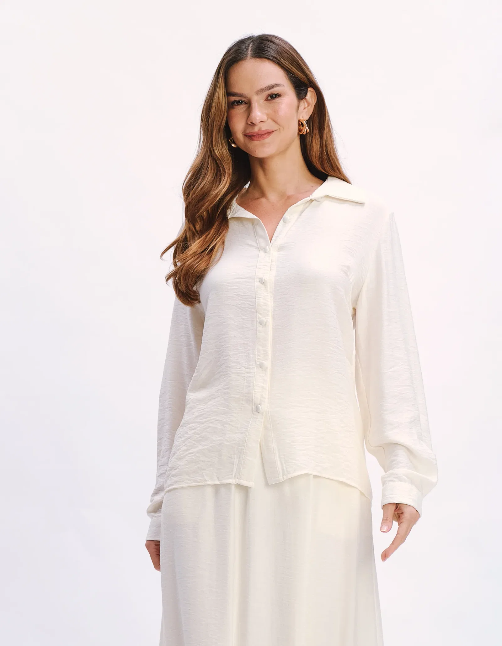 Blusa Manga Longa Botões - Off White — imagem 1