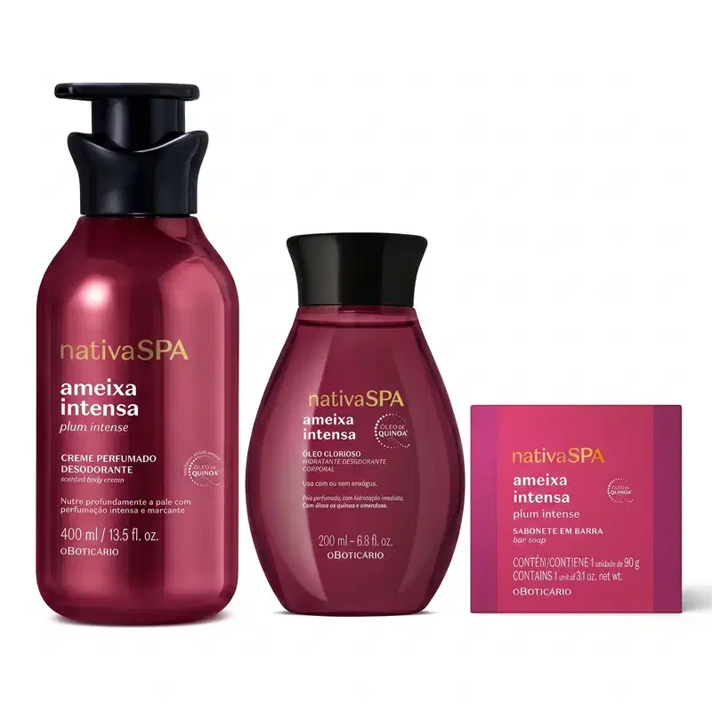 Combo Nativa SPA Ameixa Intensa: Creme Hidratante 400ml + Óleo Corporal 200ml + Sabonete em Barra 90g