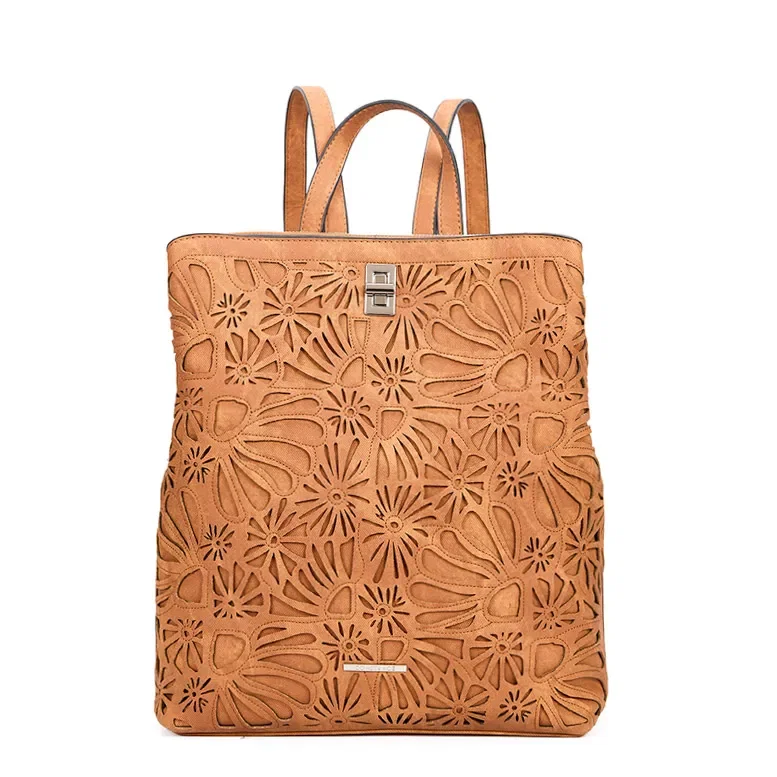 Mochila Caramelo Padrão Floral Grande