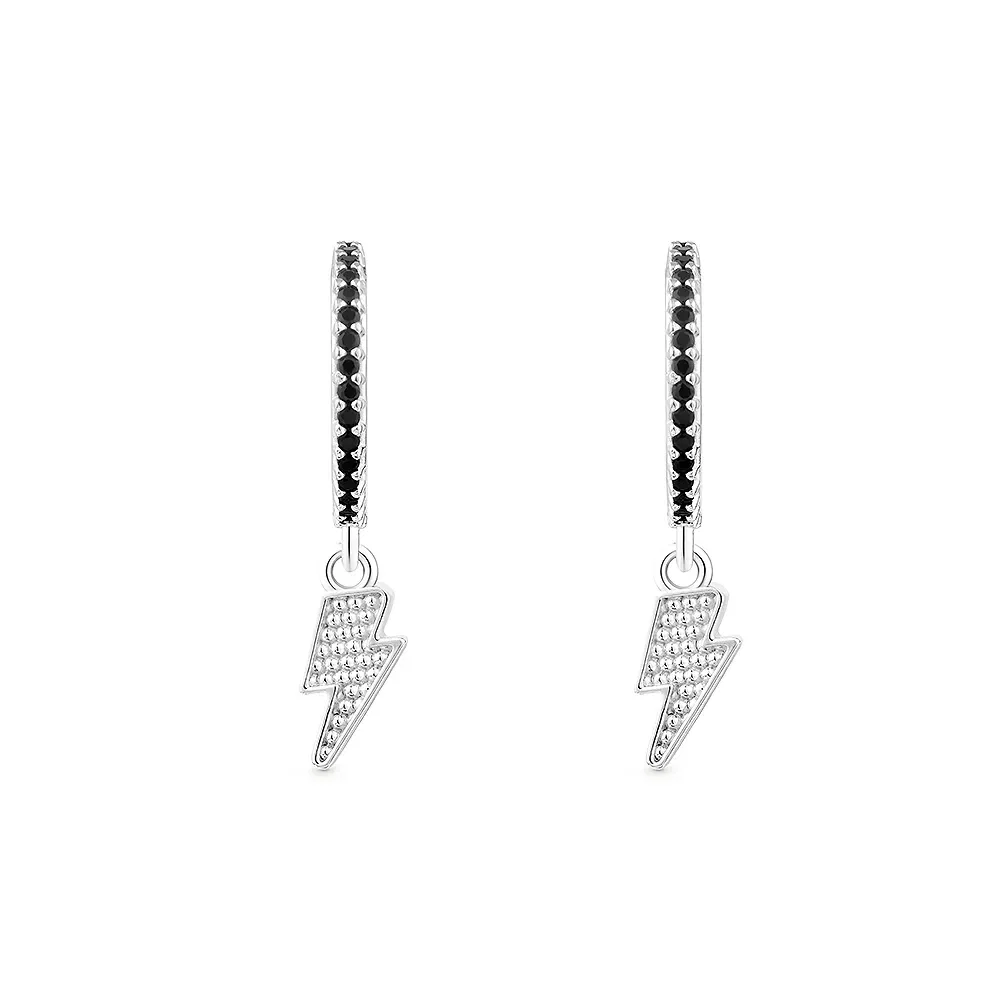 Argola Life Girl Power Raio em Prata 925 com Pedras Pretas, 10mm — imagem 1