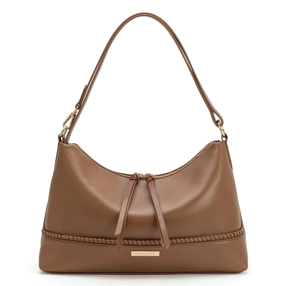 Bolsa Hobo Pesponto Bordado Caramelo