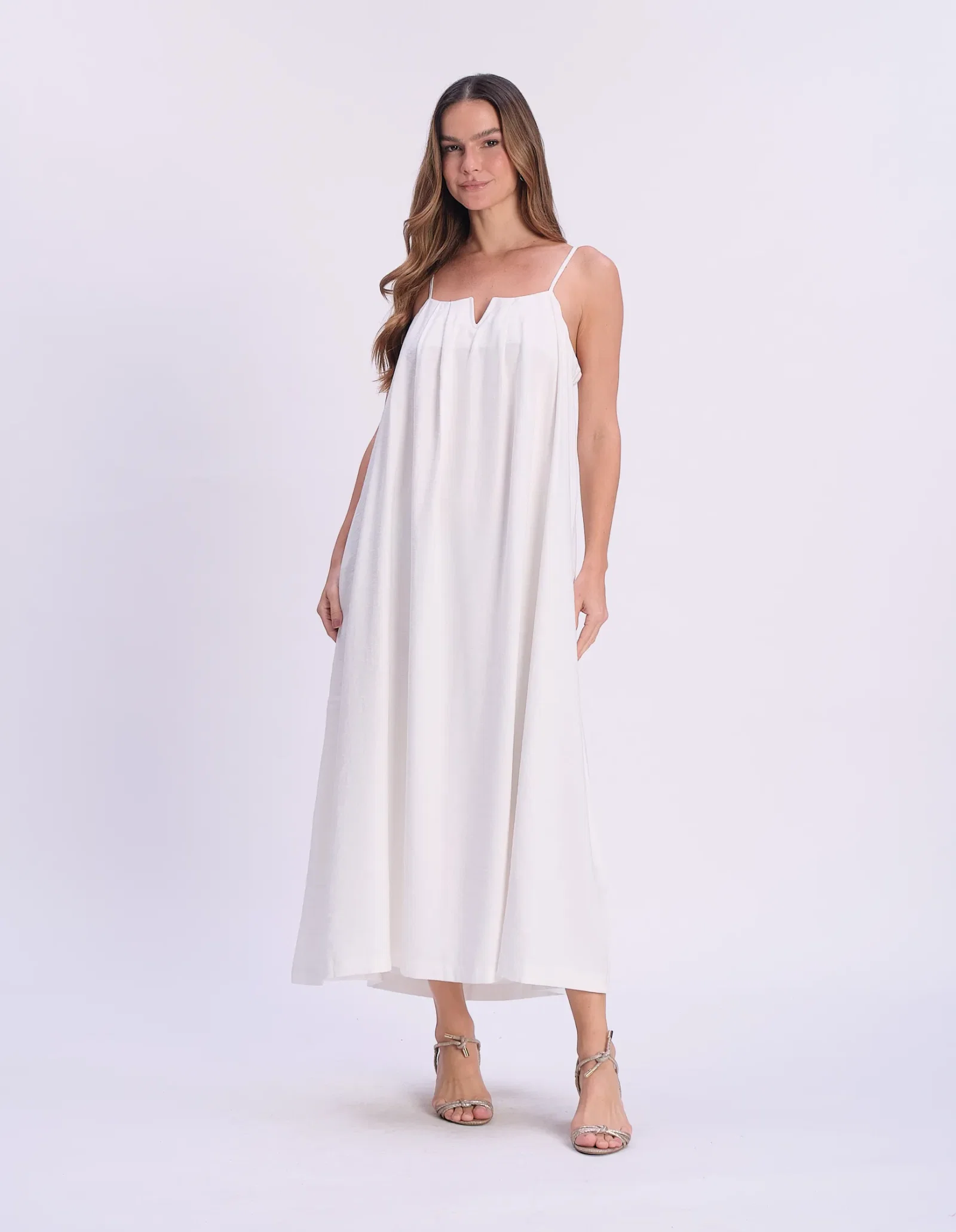 Vestido Longo Amplo Detalhe v - Branco — imagem 1
