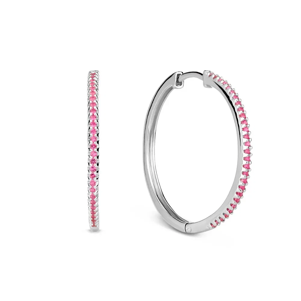 Argola Life Pavê II em Prata 925 com Pedras Rosas, 25mm — imagem 1