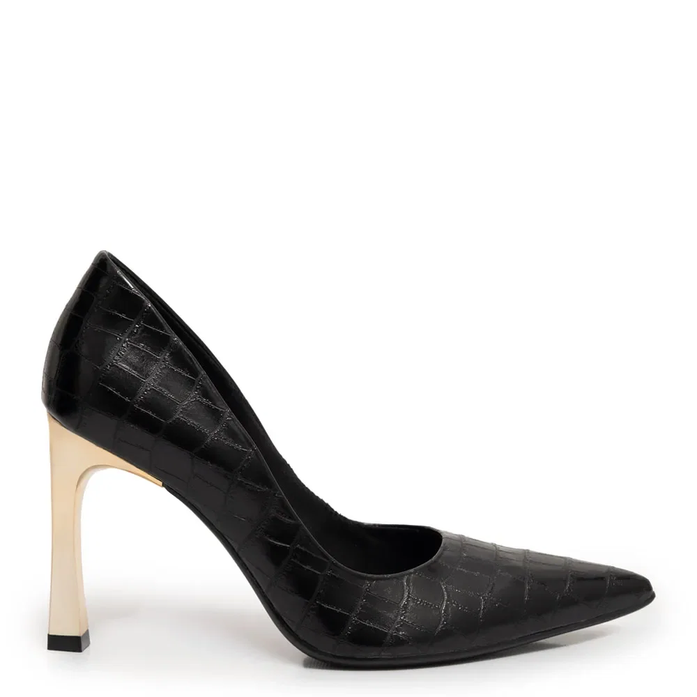 Scarpin Preto Croco Salto Cromado — imagem 1
