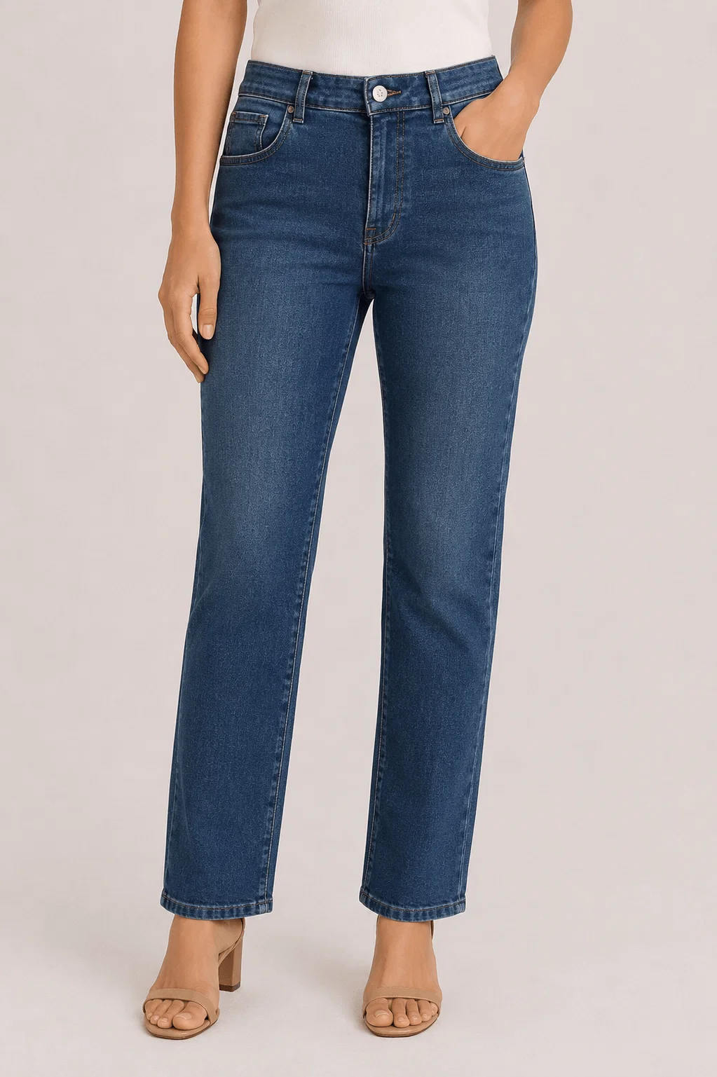 Calça Jeans Reta Com Elastano - Denim Escuro