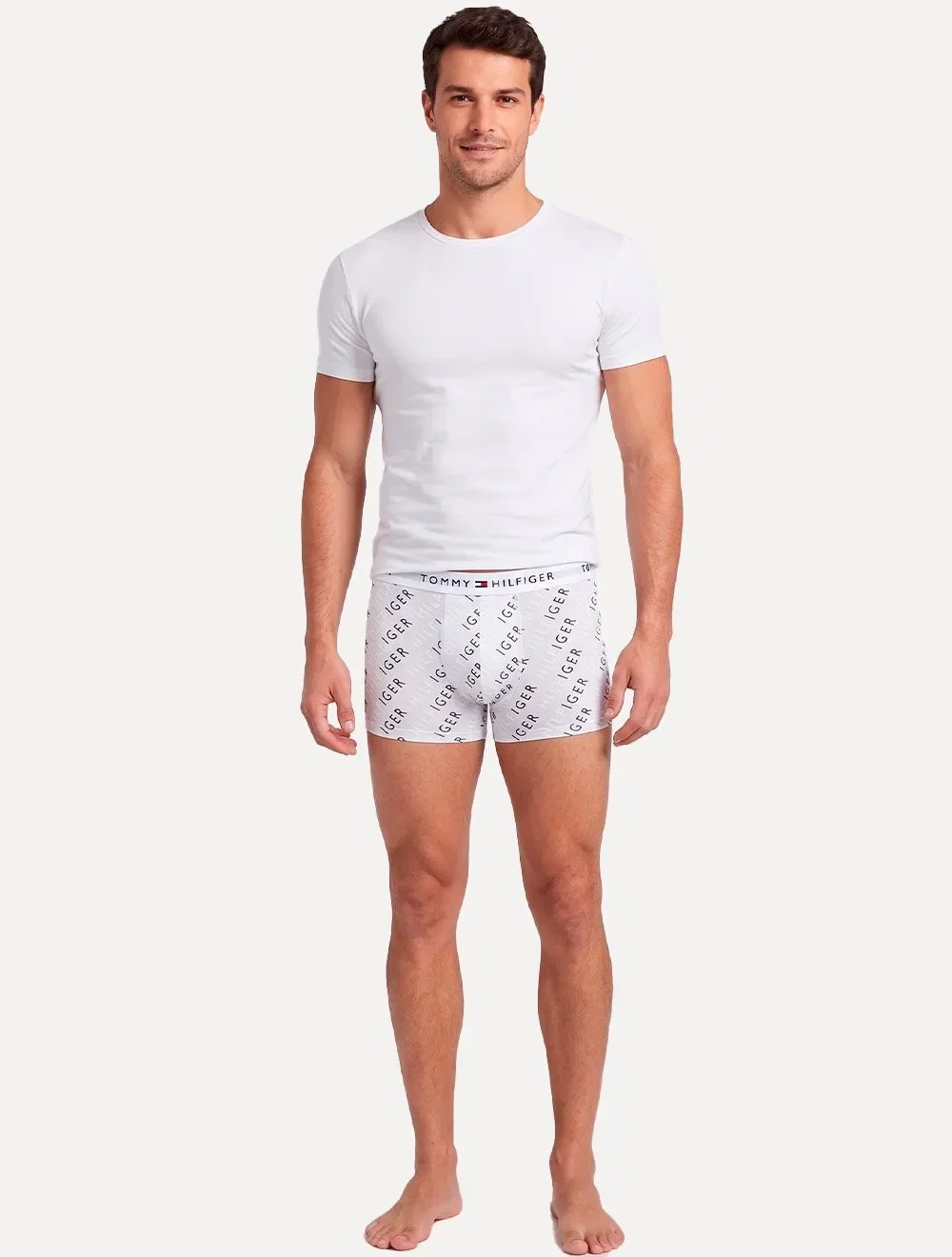 Kit Cuecas Tommy Hilfiger Masculinas Cotton Stretch Trunk Repeat Vermelha / Marinho / Cinza 3UN