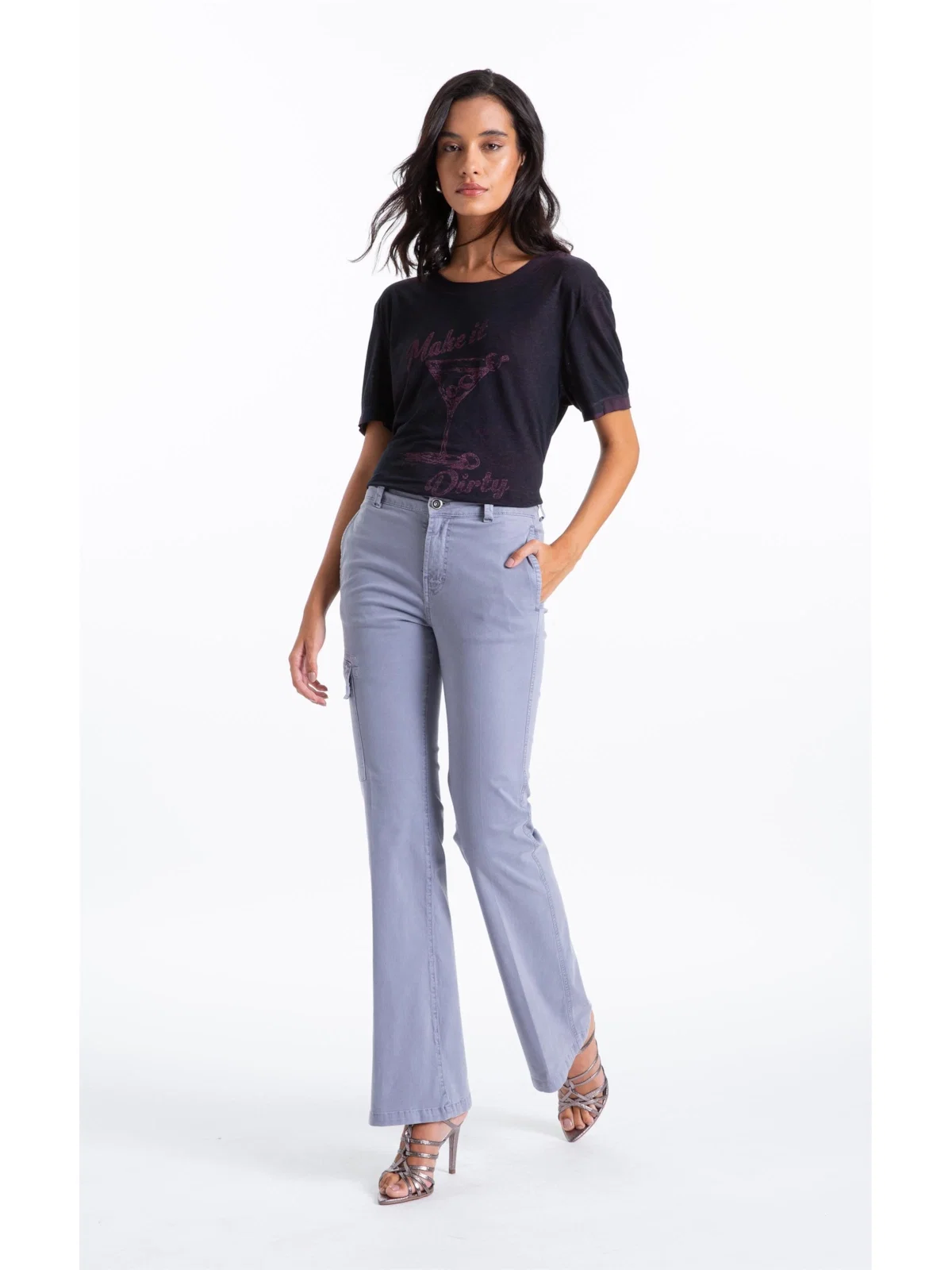 Calça Color Twill Power Flare Cargo Blue Vintage — imagem 1
