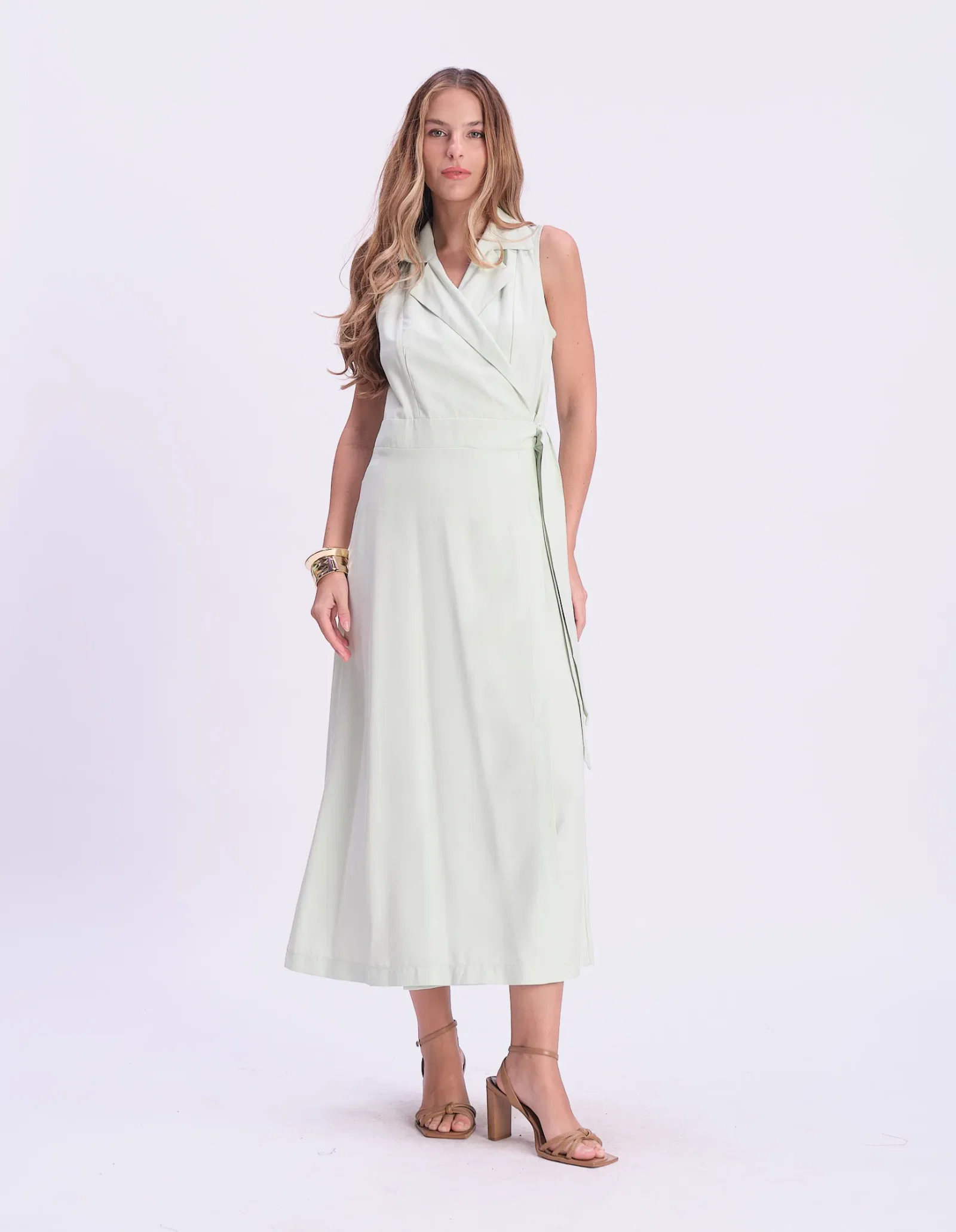 Vestido Longo Cache-Coeur Detalhe Gola - Verde Claro — imagem 1