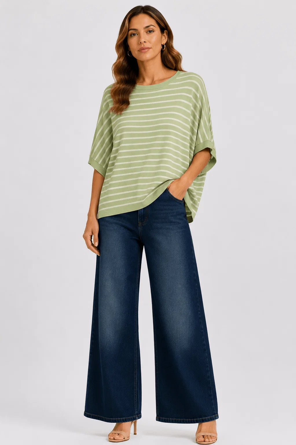Blusa Tricot Listrada Manga 3/4 - Verde — imagem 1