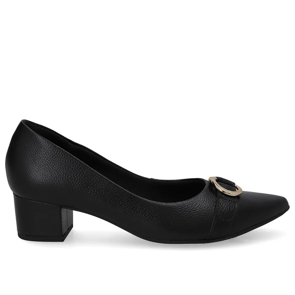 Scarpin Couro Preto Salto Bloco Bico Fino — imagem 1