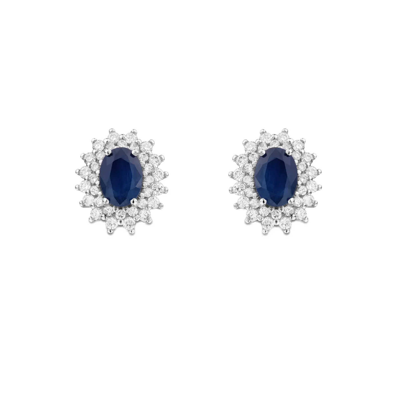 Brinco Clássico em Ouro Branco 18k com Safira Azul e Diamantes — imagem 1