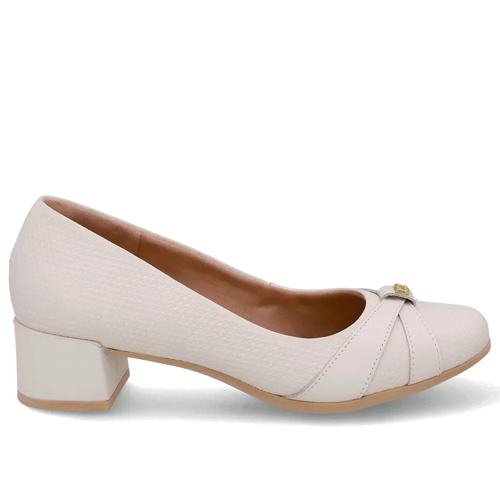 Scarpin Couro Branco Marfim Salto Bloco — imagem 1