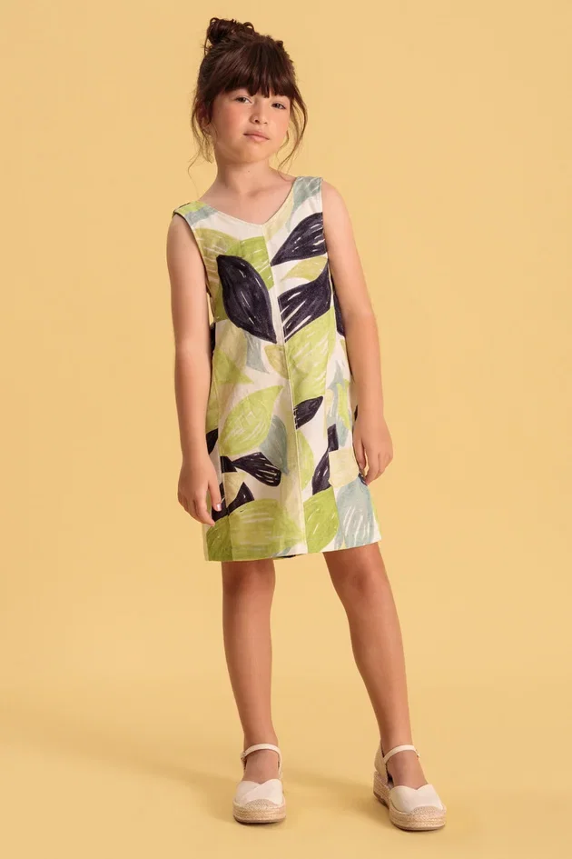 Vestido Infantil Curto em Algodão e Viscose