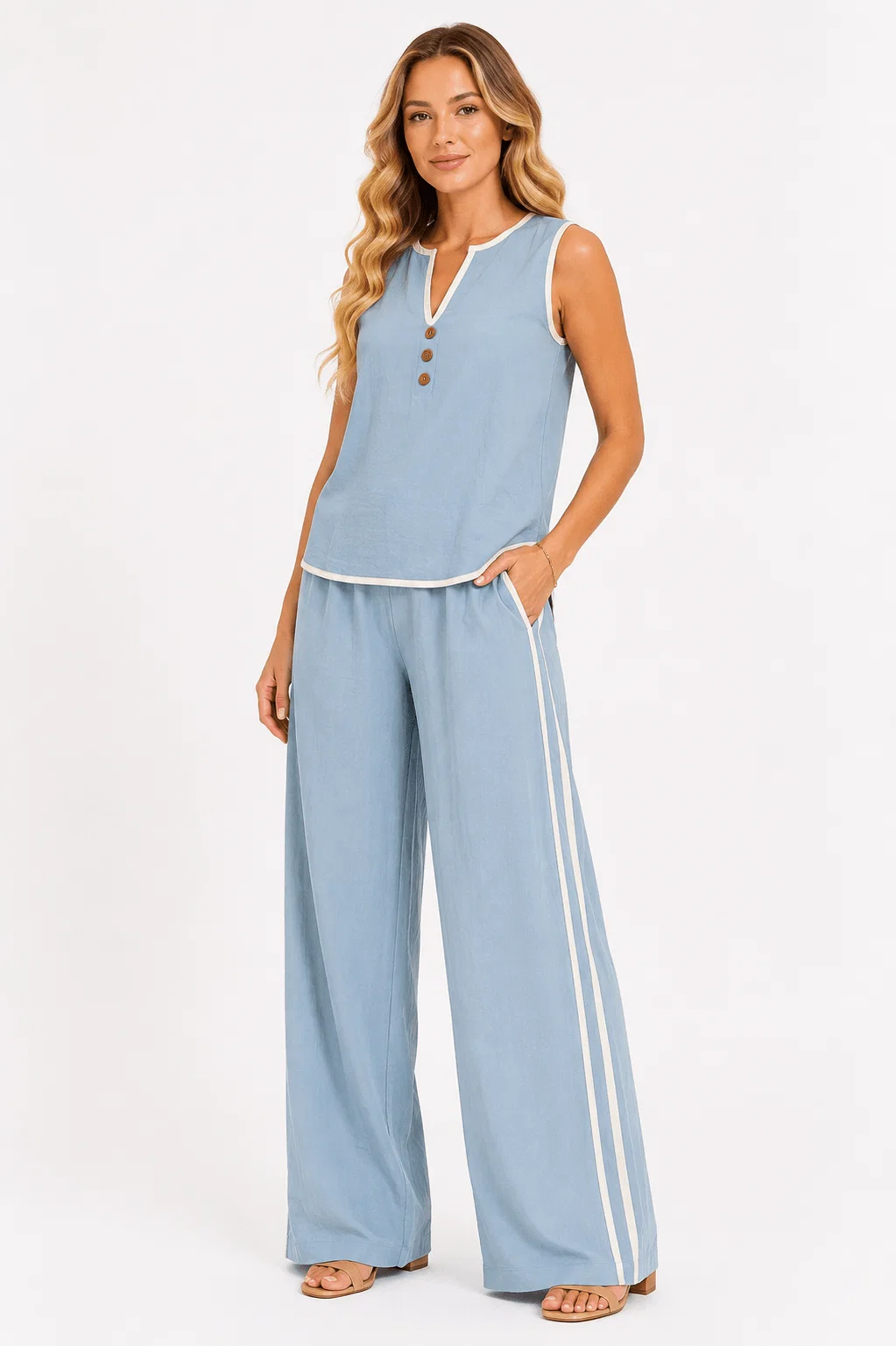 Blusa Sem Manga Vivo Contrastante - Azul — imagem 1