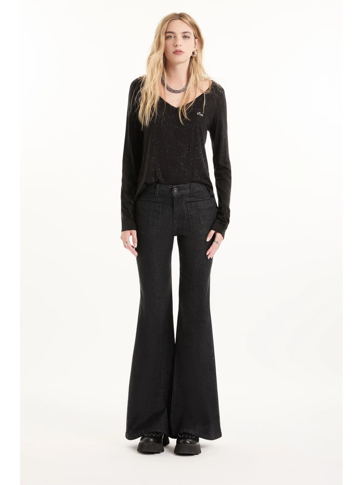 Blusa Visco Glitter Ml Preto