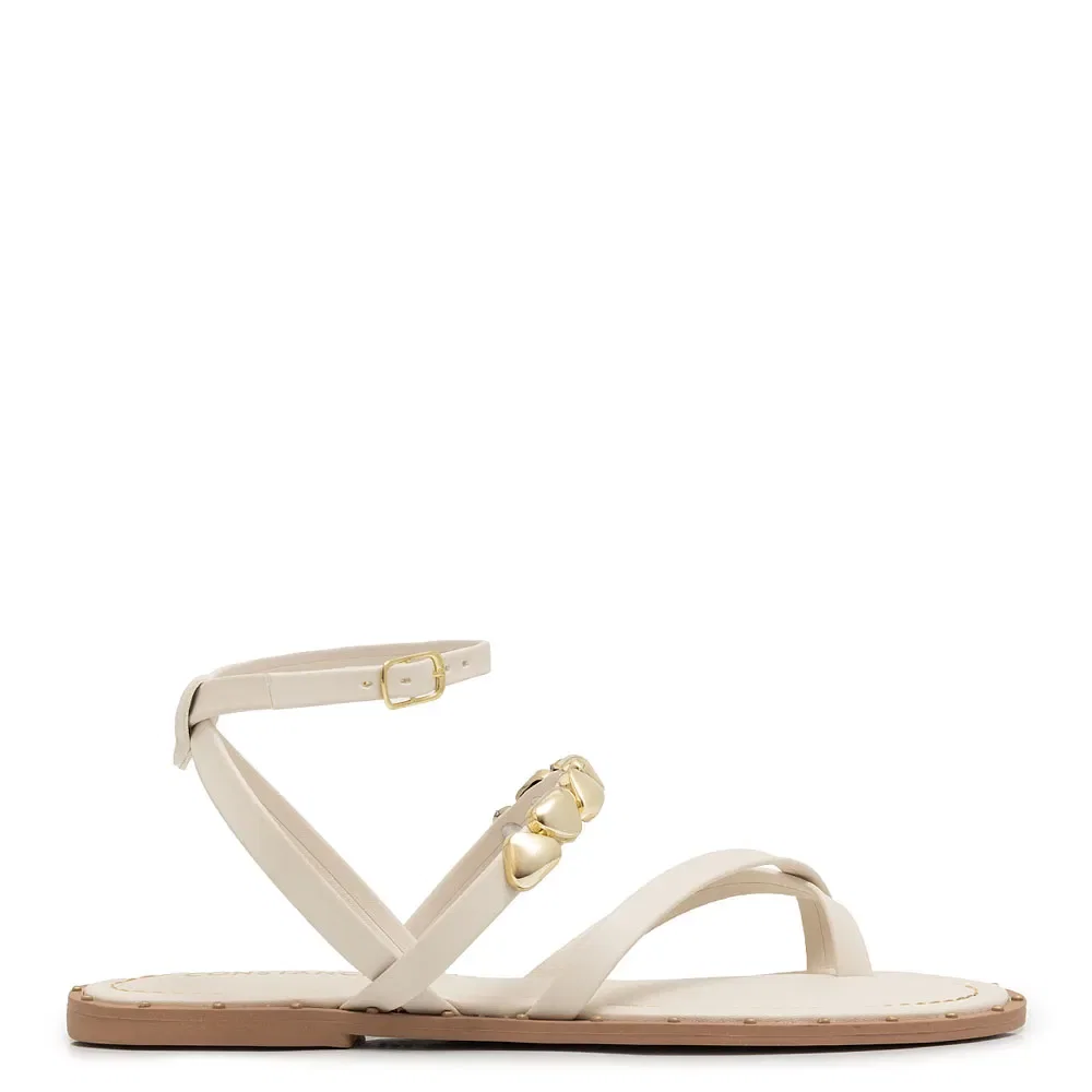 Rasteira de Tiras e Enfeites Off White — imagem 1