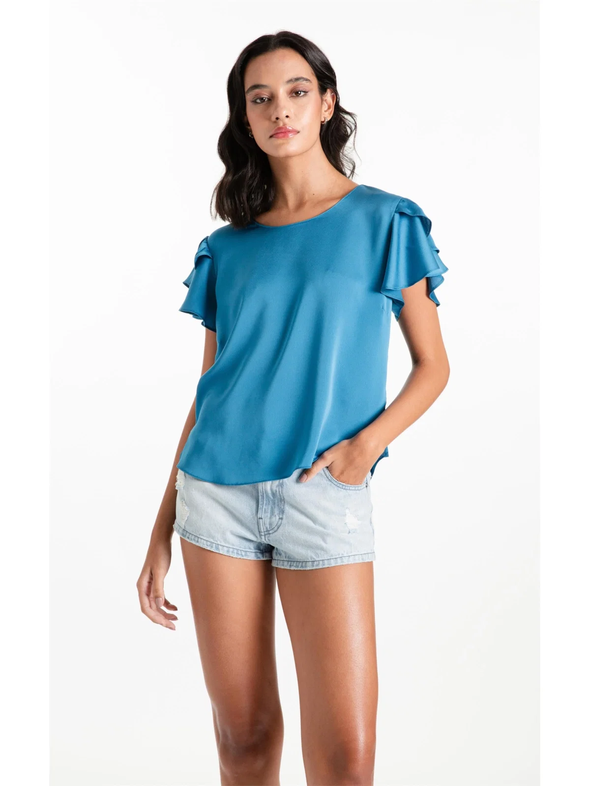 Blusa Acetinado Shirt Ruffle Oceano — imagem 1