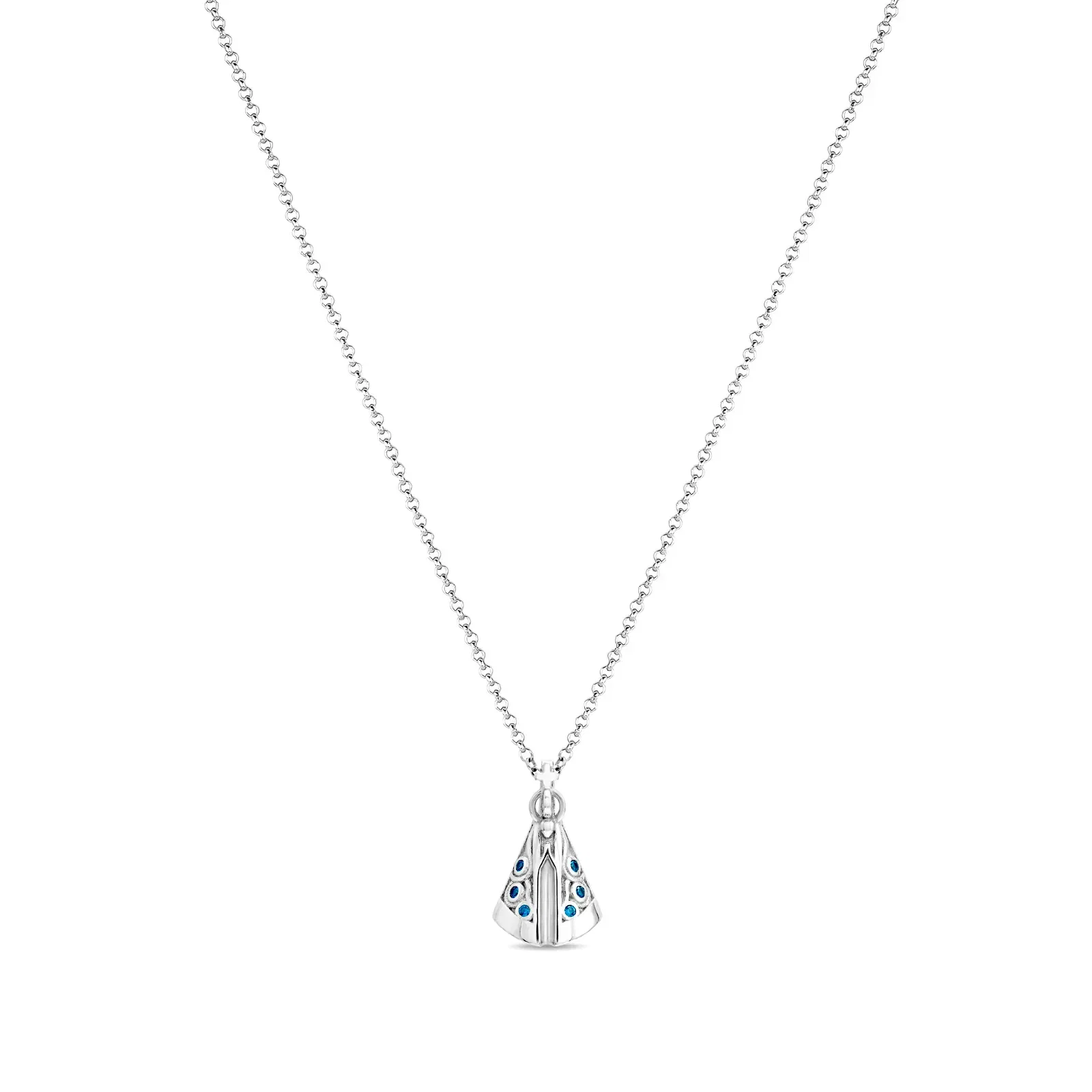 Colar Life Religioso Nossa Senhora em Prata 925 com Zircônia Azul — imagem 1