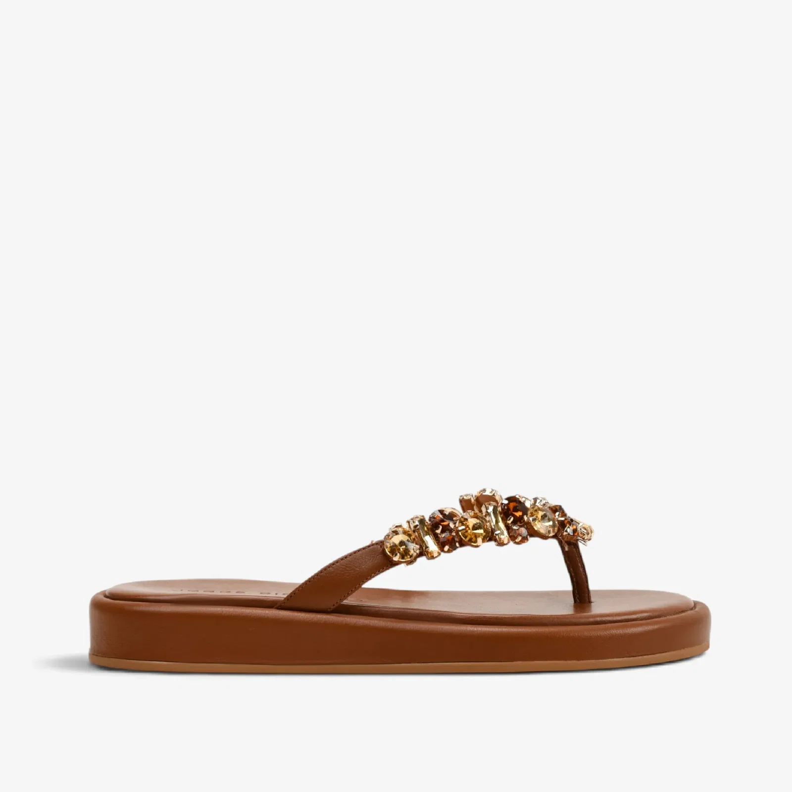 Chinelo Flat Pedraria Caramelo Mascavo Couro — imagem 1