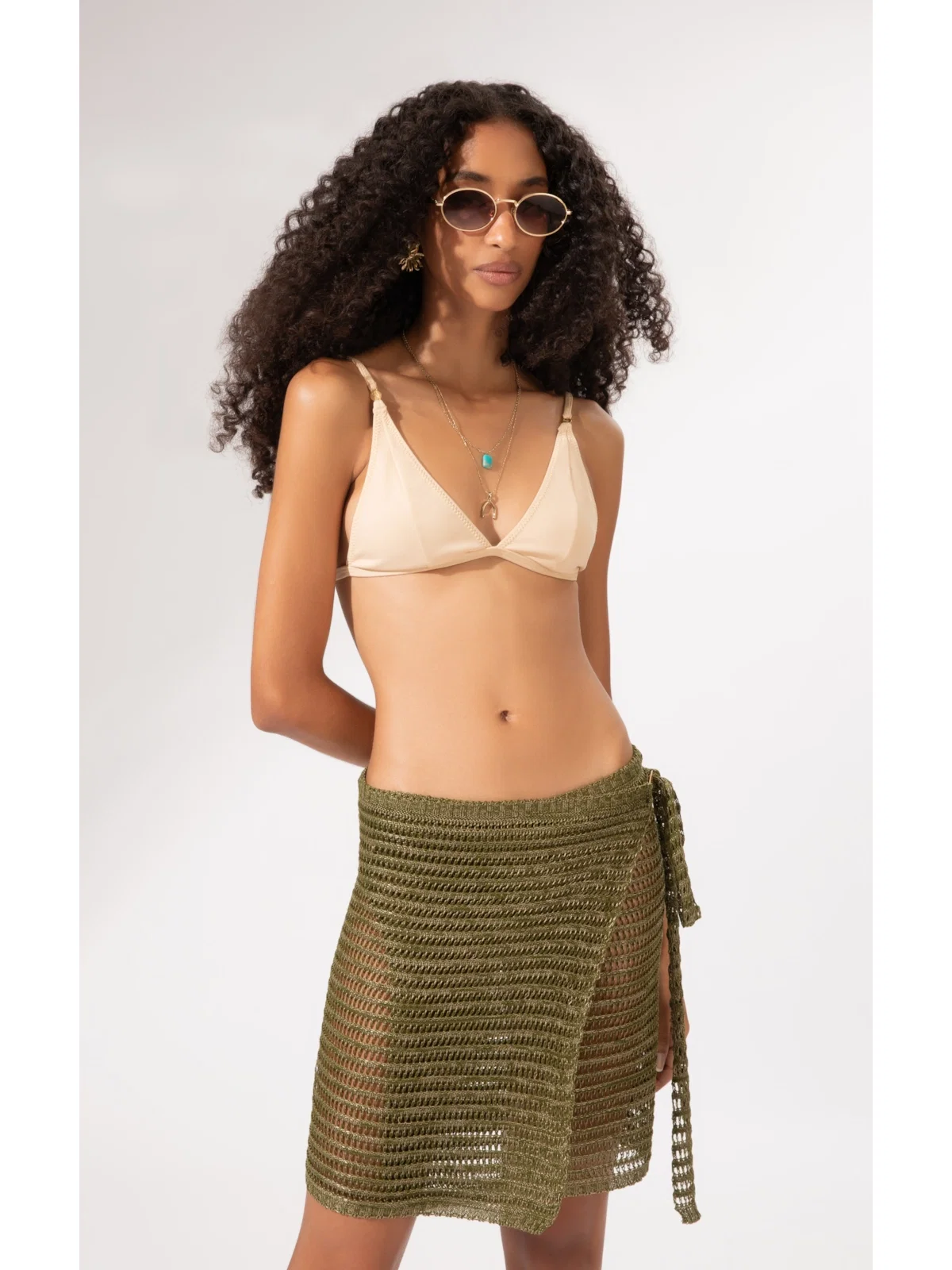 Saia Tricot Rendado Monaco Verde Oliva — imagem 1