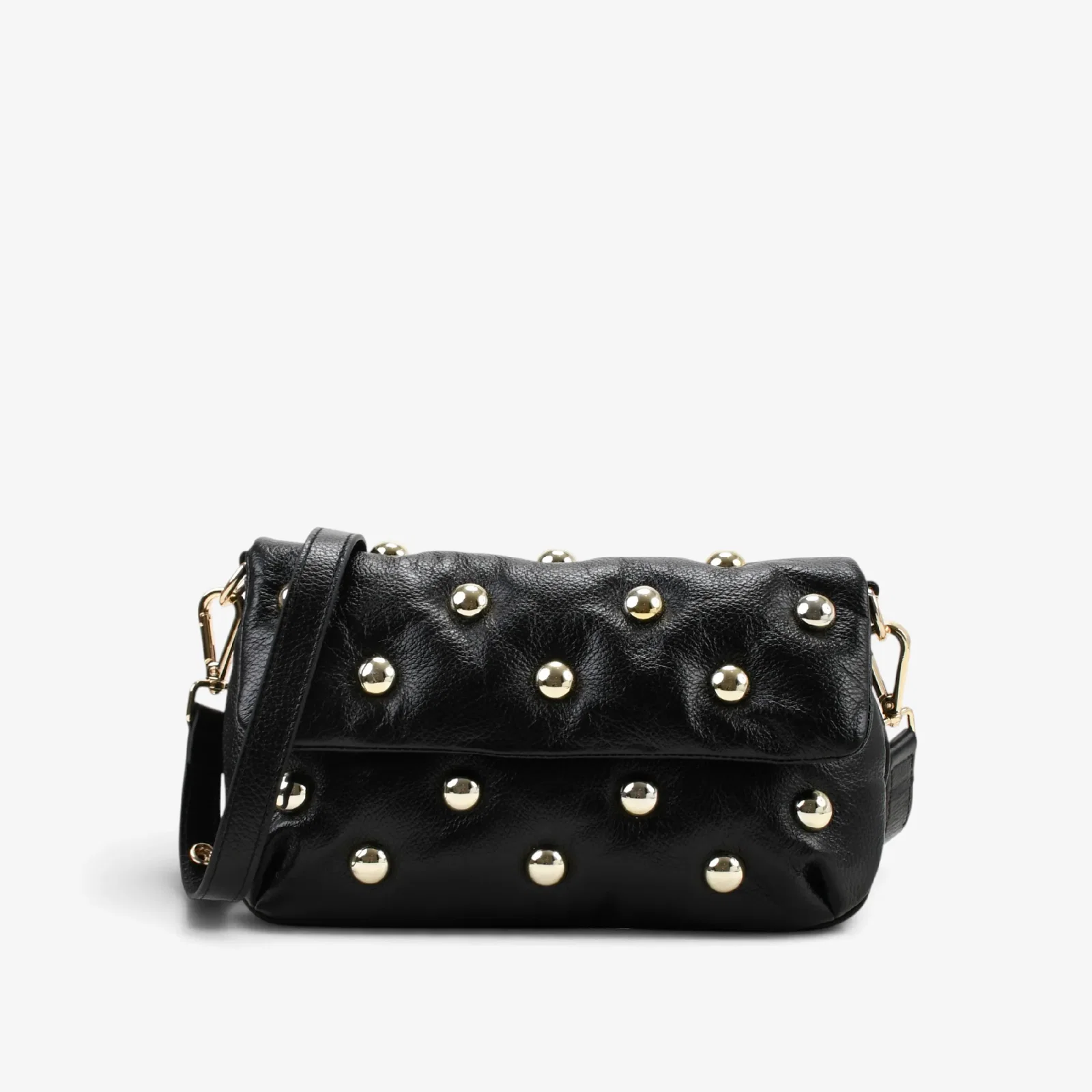 Bolsa Transversal Preto Tachas Couro — imagem 1