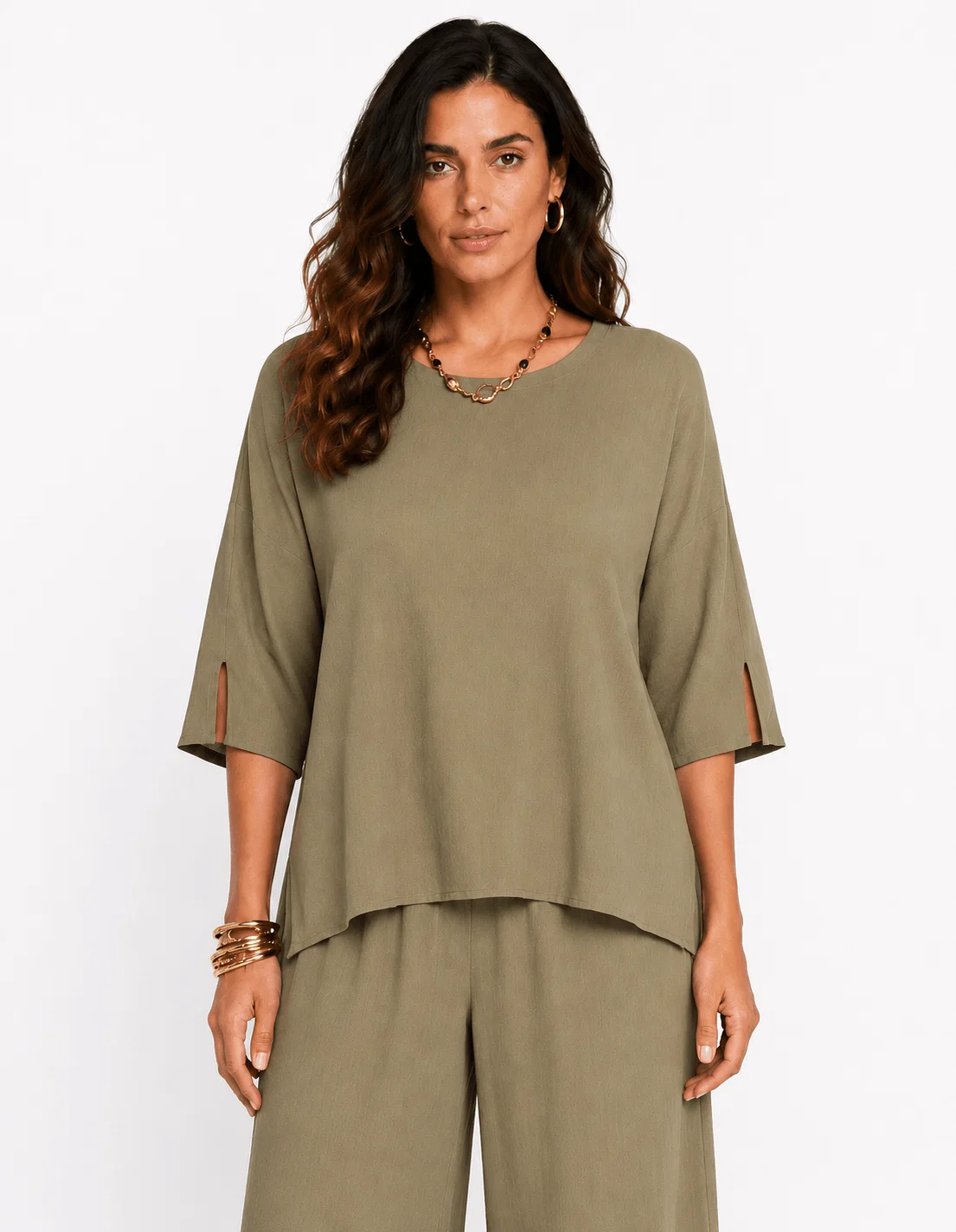 Blusa Ampla Decote Redondo - Caqui