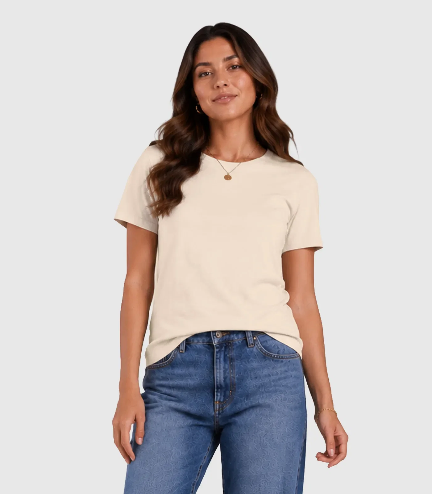 Camiseta Básica Feminina Algodão Infinita Cor Bege