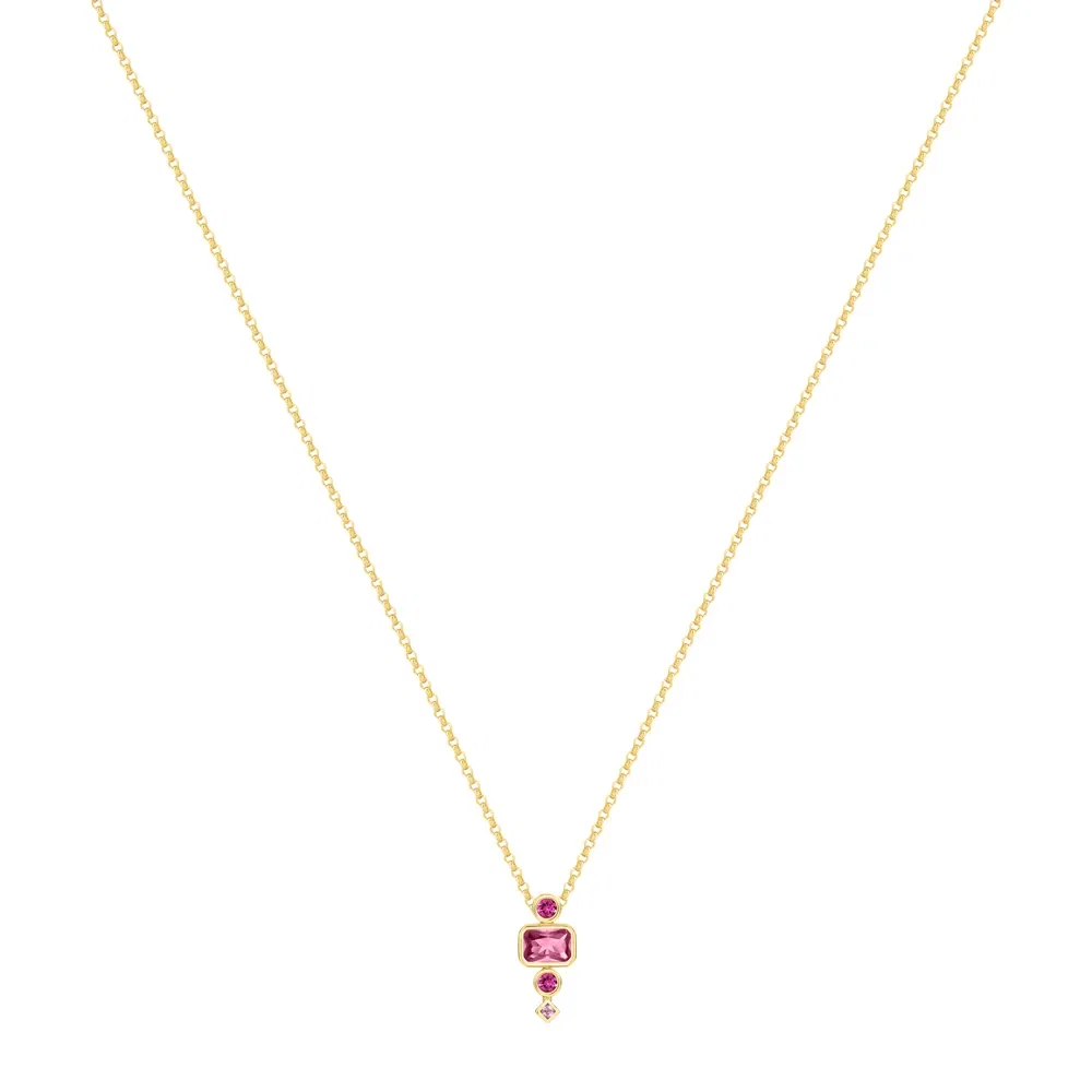 Colar Life Cora em Prata 925 com Banho de Ouro Amarelo 18k com Pedras Rosas, 45cm — imagem 1