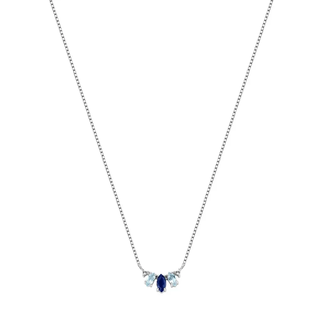 Colar Life Acqua em Prata 925 com Topázios Sky, Incolores e Iolita, 45cm
