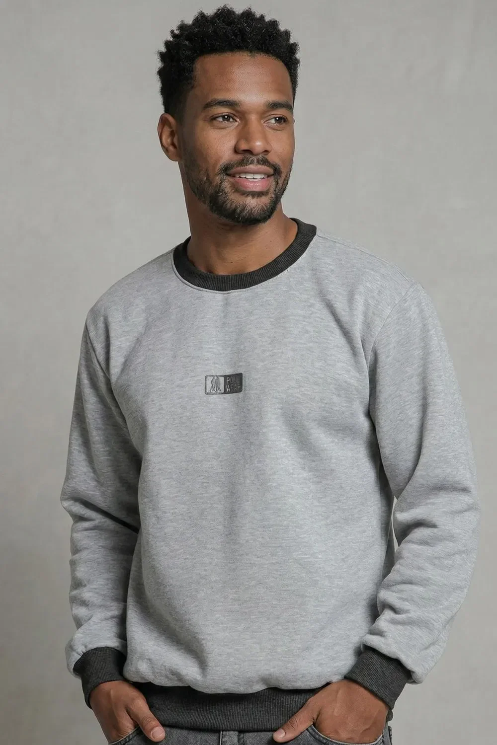 Moletom Gola Careca Casual Polo Wear Cinza Médio